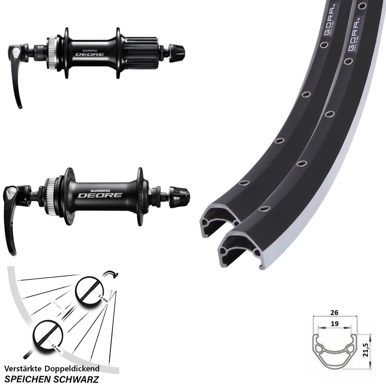 28 Zoll Gora 19 Shimano FH-M6000 HB-M6000 Laufradsatz für Schnellspanner 8-11 fach HG