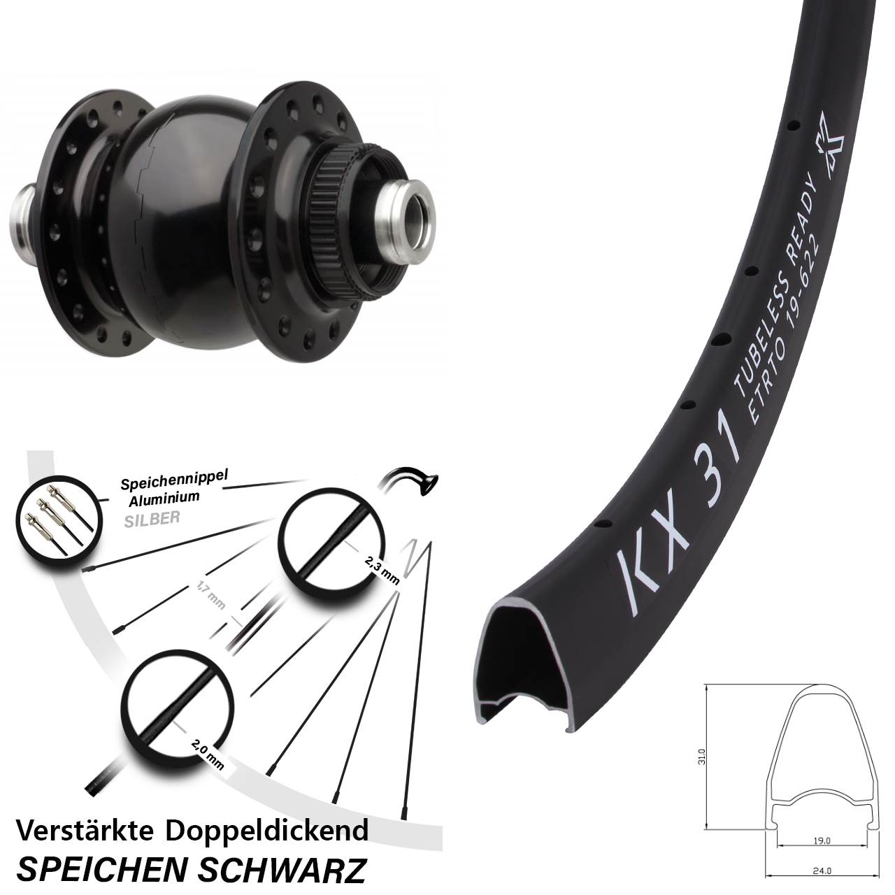 Boost Nabendynamovorderrad Centerlock 12x110 28 Zoll KX31 SON 28