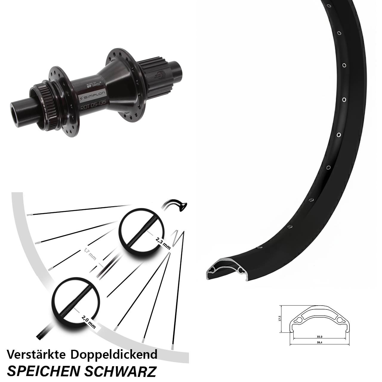 Centerlock Hinterrad 12x142 29 Zoll Ryde Disc 35 DT Swiss 370 Hybrid Shimano Micro Spline