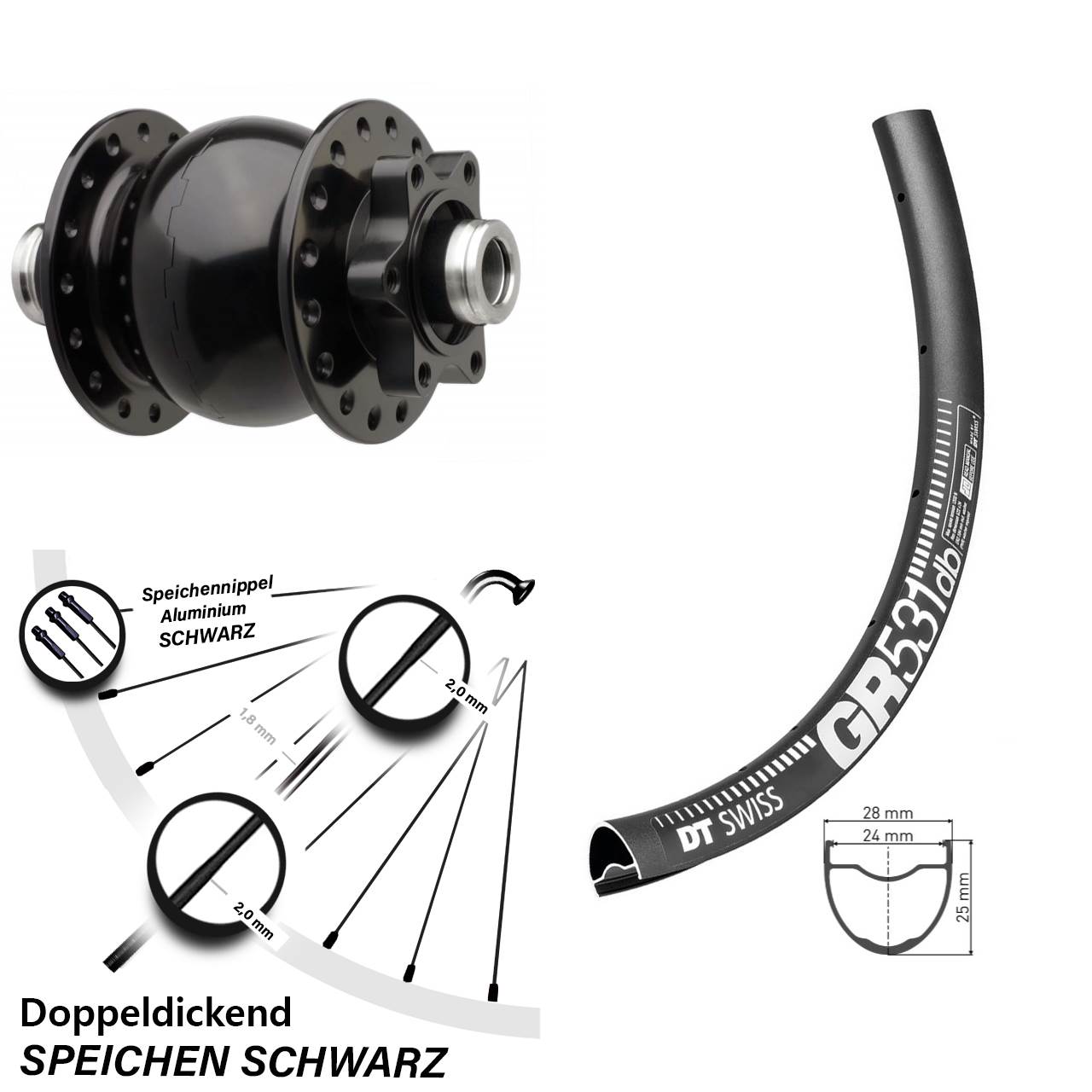 Vorderes Laufrad 27,5 Zoll DT Swiss GR 531 SON 28-12 Boost 110 mm 6-Loch