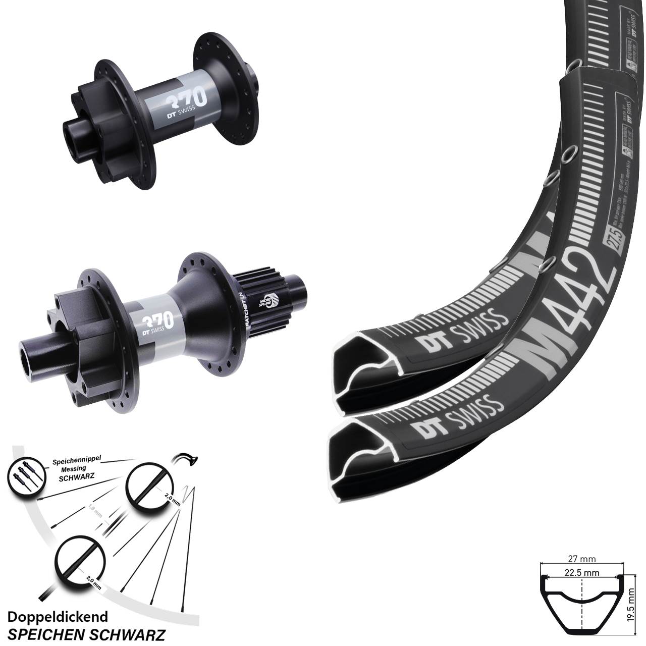 Laufradsatz 28/29 Zoll DT Swiss M442 Disc 6-Loch 15x100/12x142-370 Micro Spline