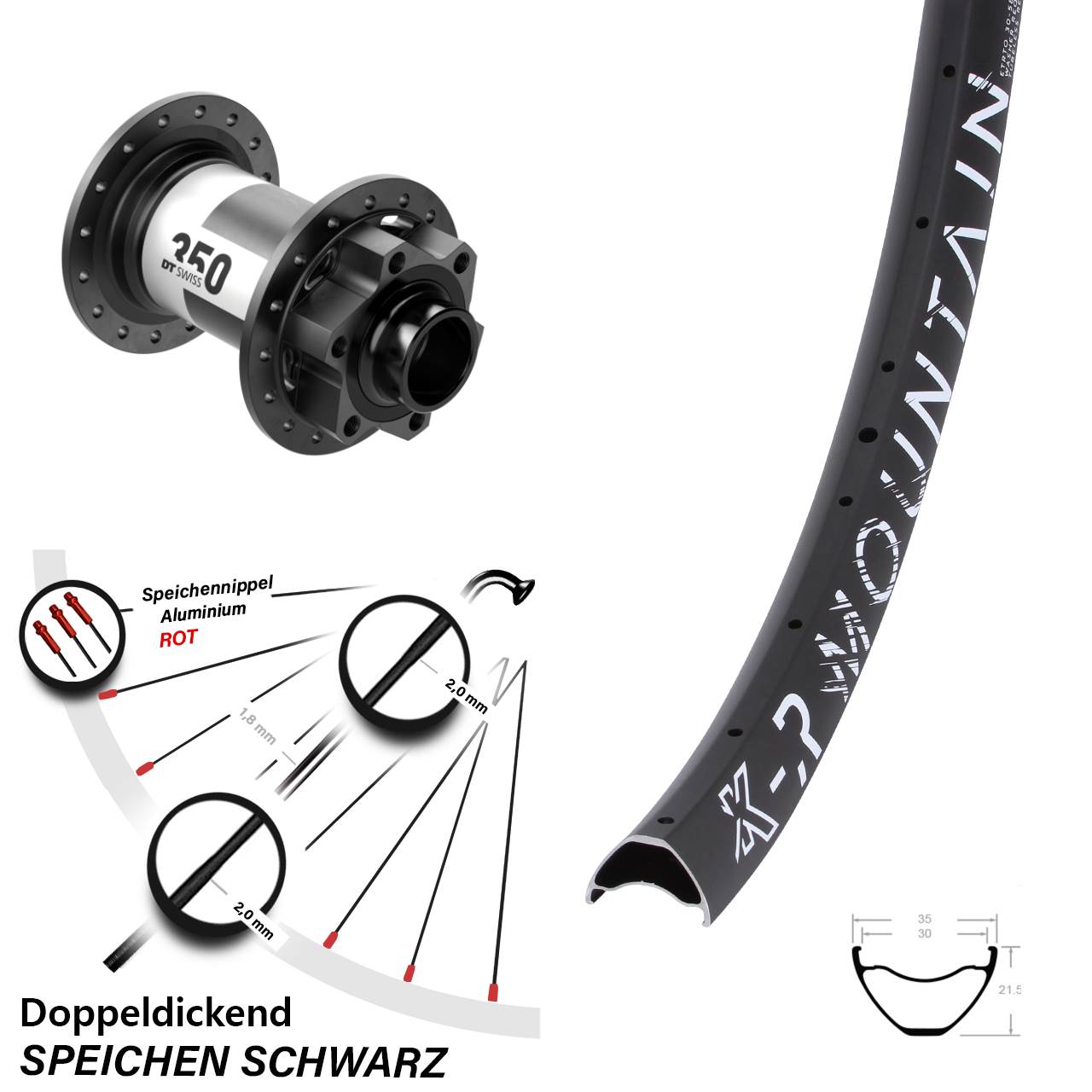 Vorderrad 6-Loch 27,5 Zoll KX-R Mountain DT Swiss 350 20x110 Boost