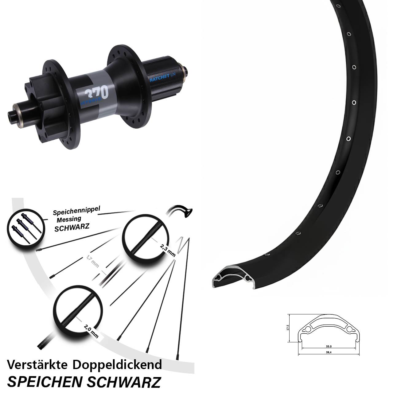 6-Loch Hinterrad 29 Zoll Ryde Disc 35 DT Swiss 370 Hybrid 8-11 fach QR Boost