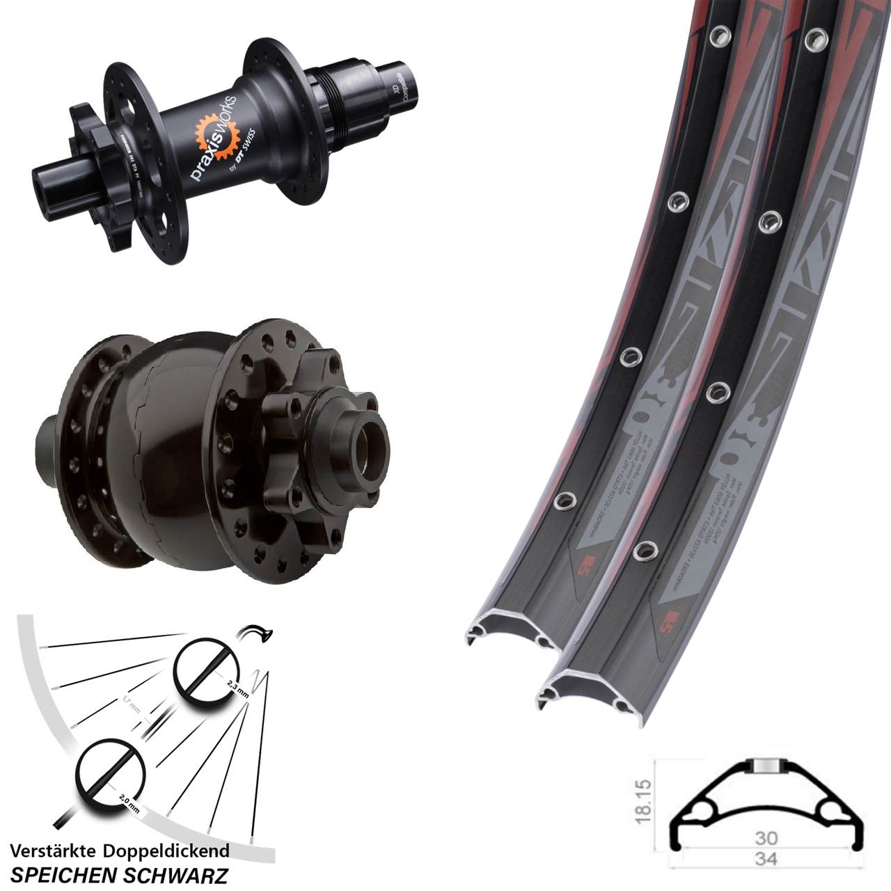 29 Zoll Rodi TRYP 30 DT Swiss 350 SON 28 Laufradsatz 6-Loch 15x100 12x142 SRAM XD