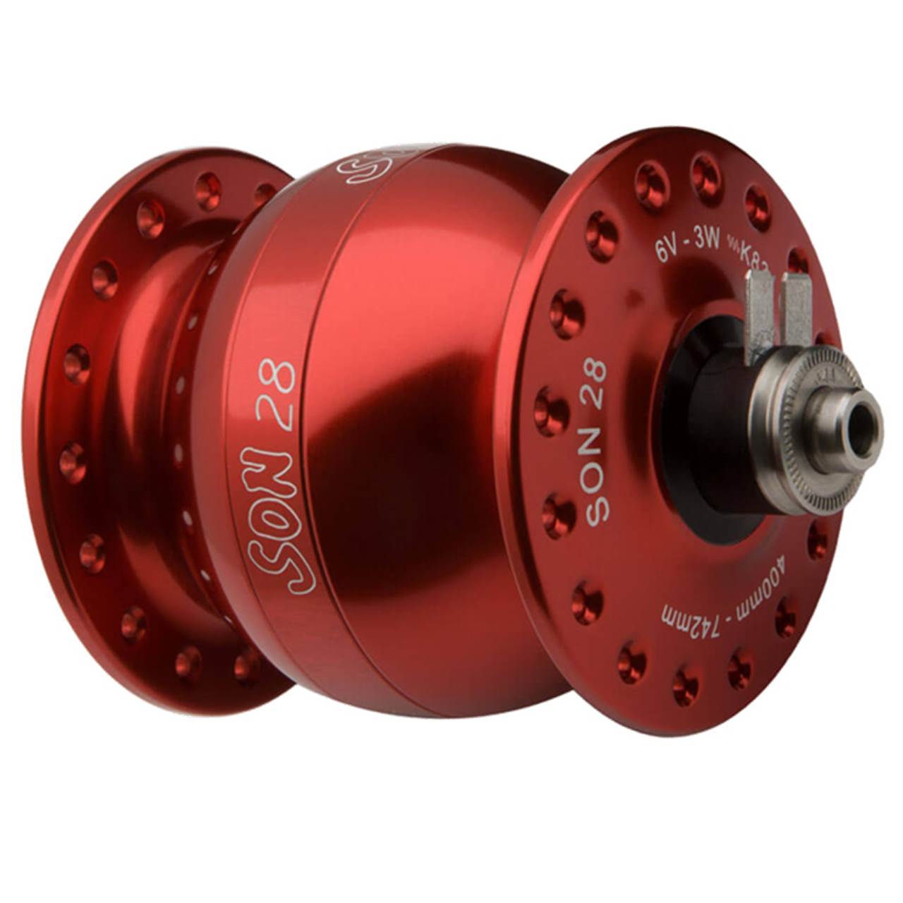 Son 28 Nabendynamo Felgenbremse 5x100 rot eloxiert