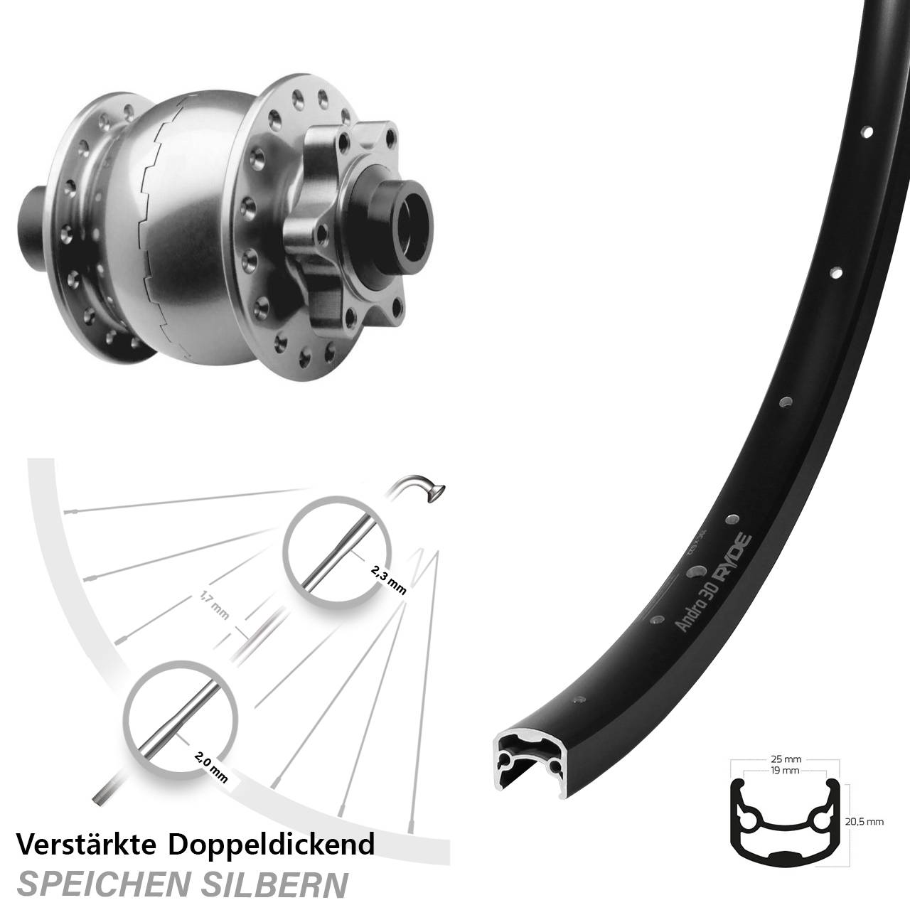 SON 28 Disc 6-Loch Zoll Ryde Andra 30 Dynamo-Vorderrad 15x100