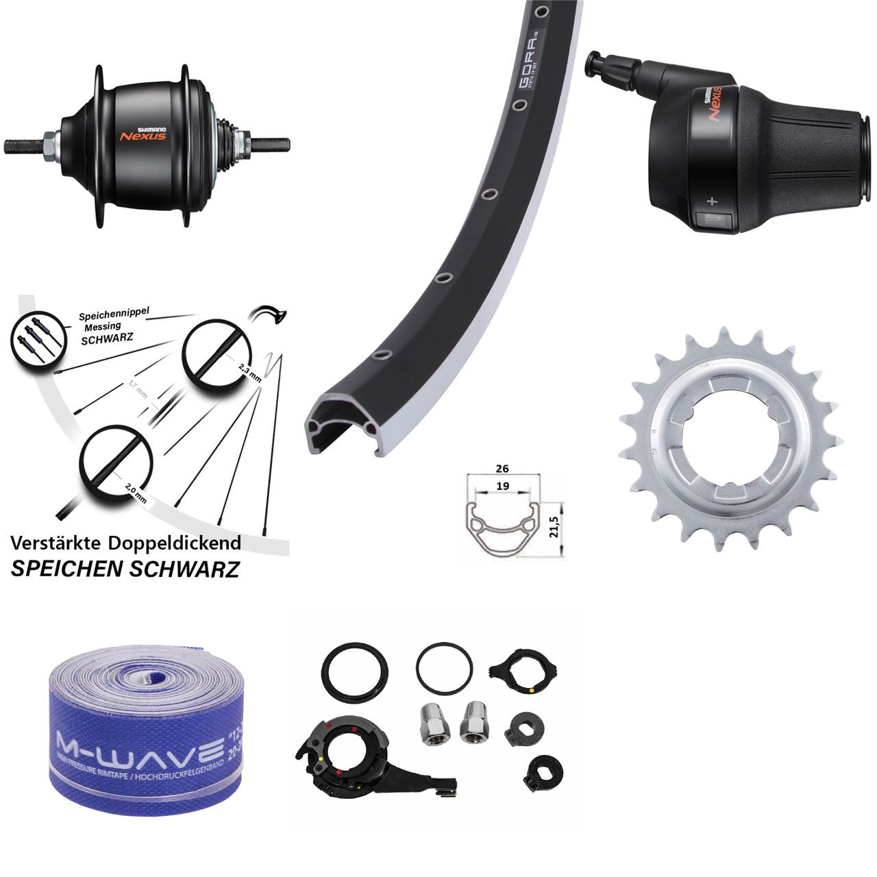 Hinterrad 28 Zoll Shimano Nexus 8-Gang Gora 19 schwarz Freilauf