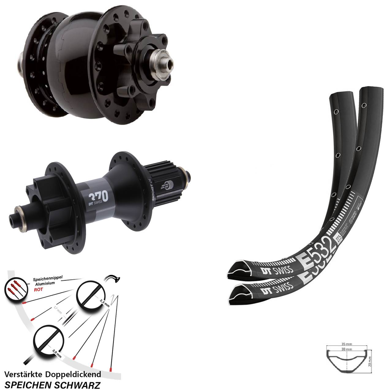 6-Loch Laufradsatz QR 29 Zoll DT Swiss E 532-370 SON 28 Micro Spline