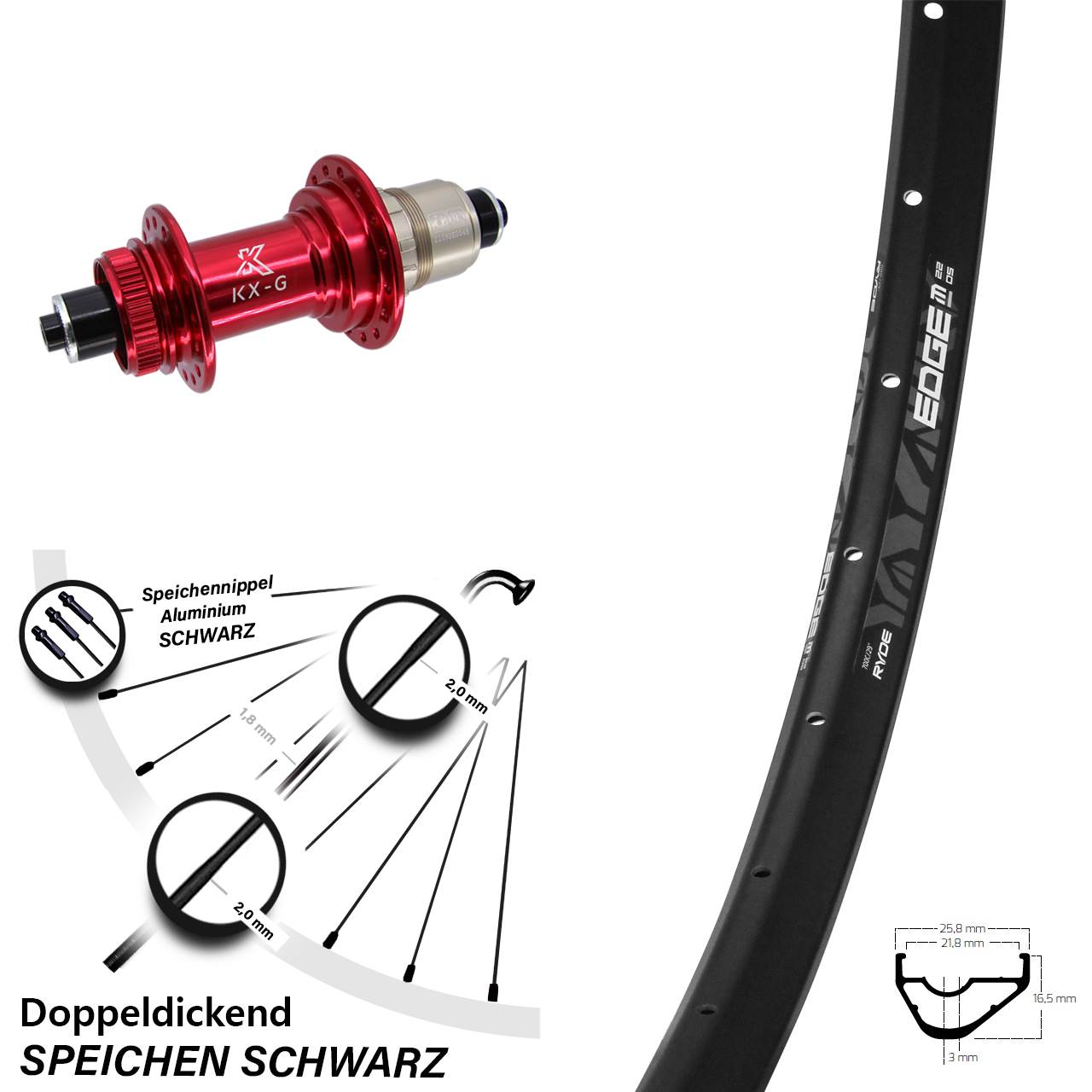 Ryde Edge M22 KX-G rot XD-R 28-29 Zoll Disc Laufrad QR