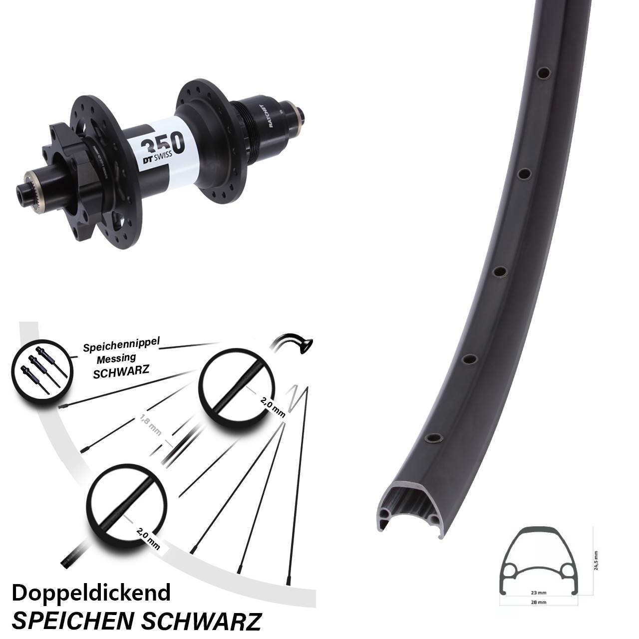28 Zoll Ambrosio Sport DT Swiss 350 Disc Laufrad für Schnellspanner XD