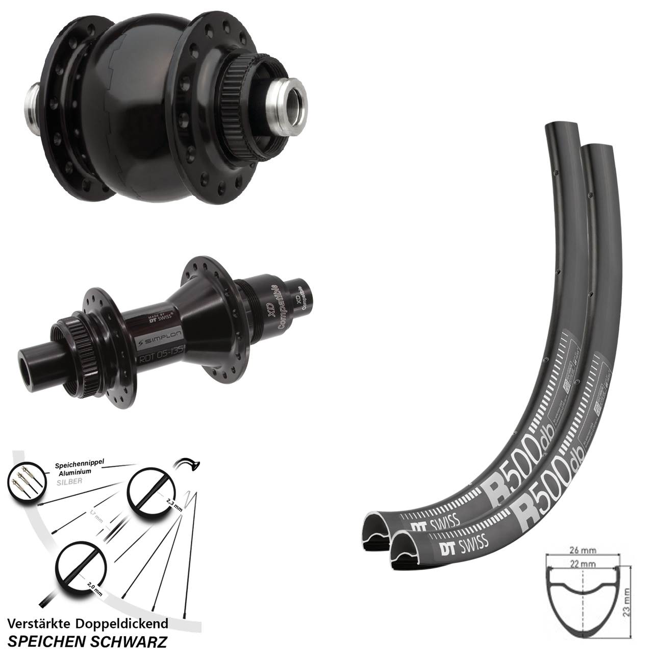 Disc Laufradsatz DT Swiss R500-370 SON 28 Zoll SRAM XD 12x100/142