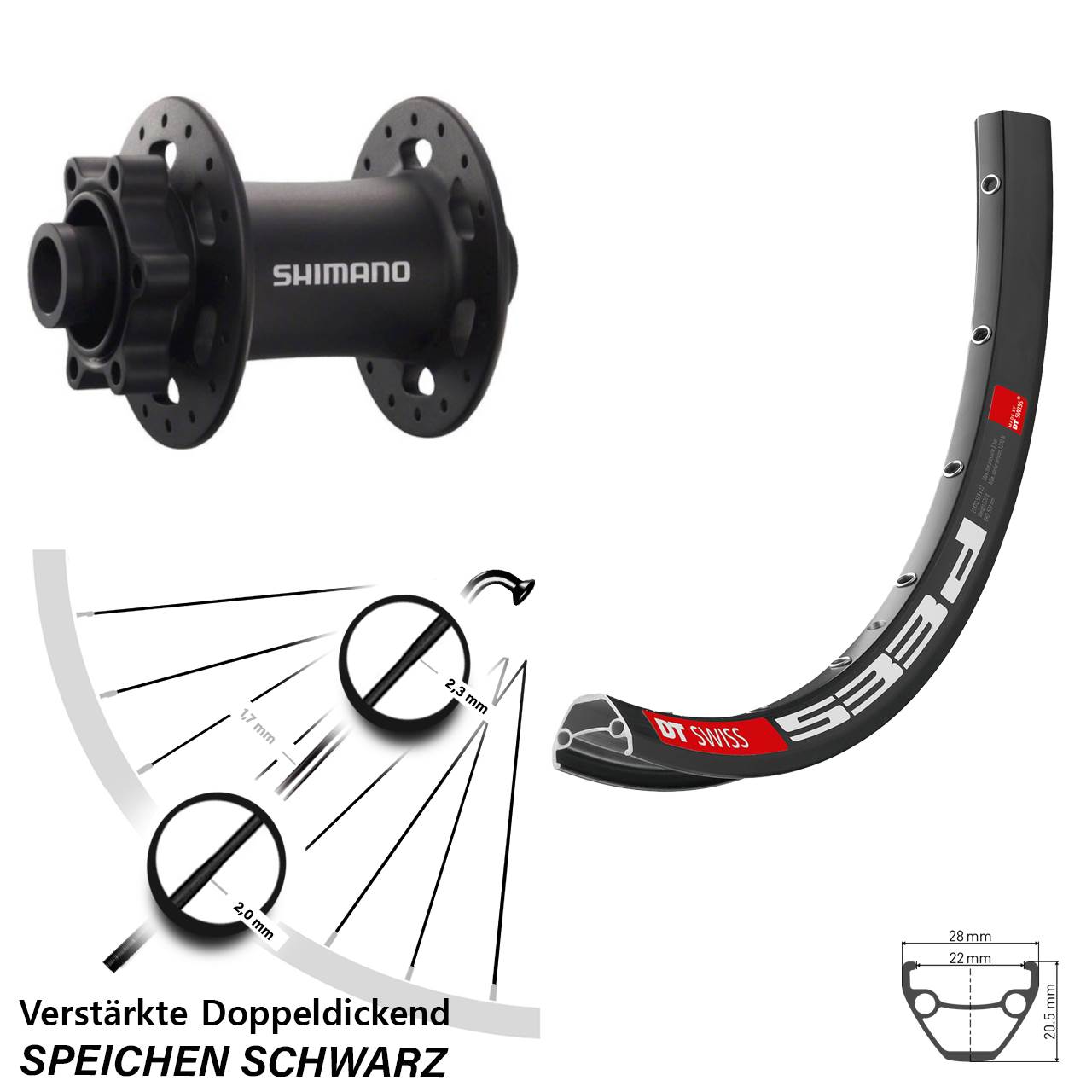 6-Loch Vorderrad 15x100 26 Zoll DT Swiss 533d Shimano Deore XT HB-M758