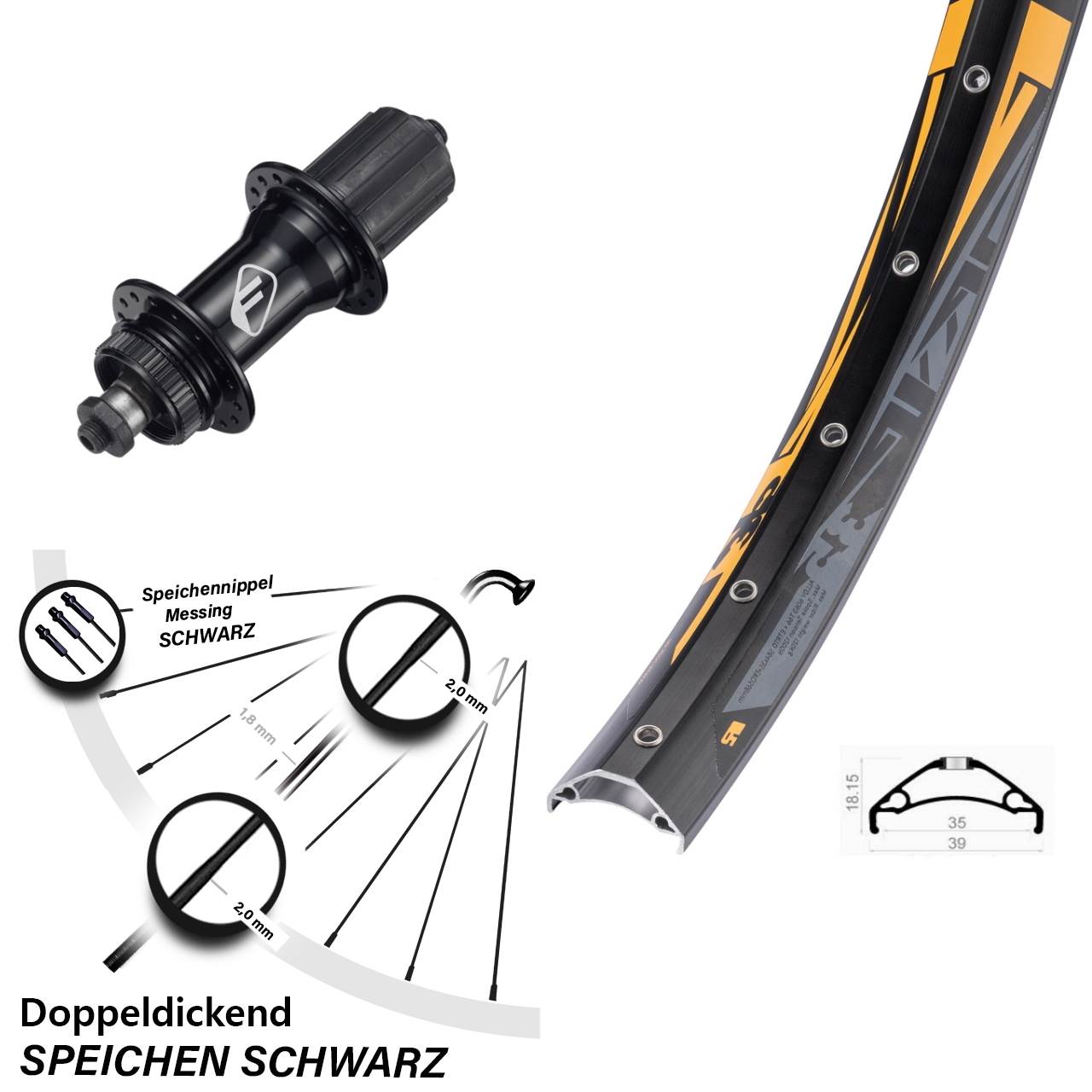 27,5 Zoll Rodi TRYP 35 Formula CL52 Disc Laufrad für Schnellspanner 8-11 fach