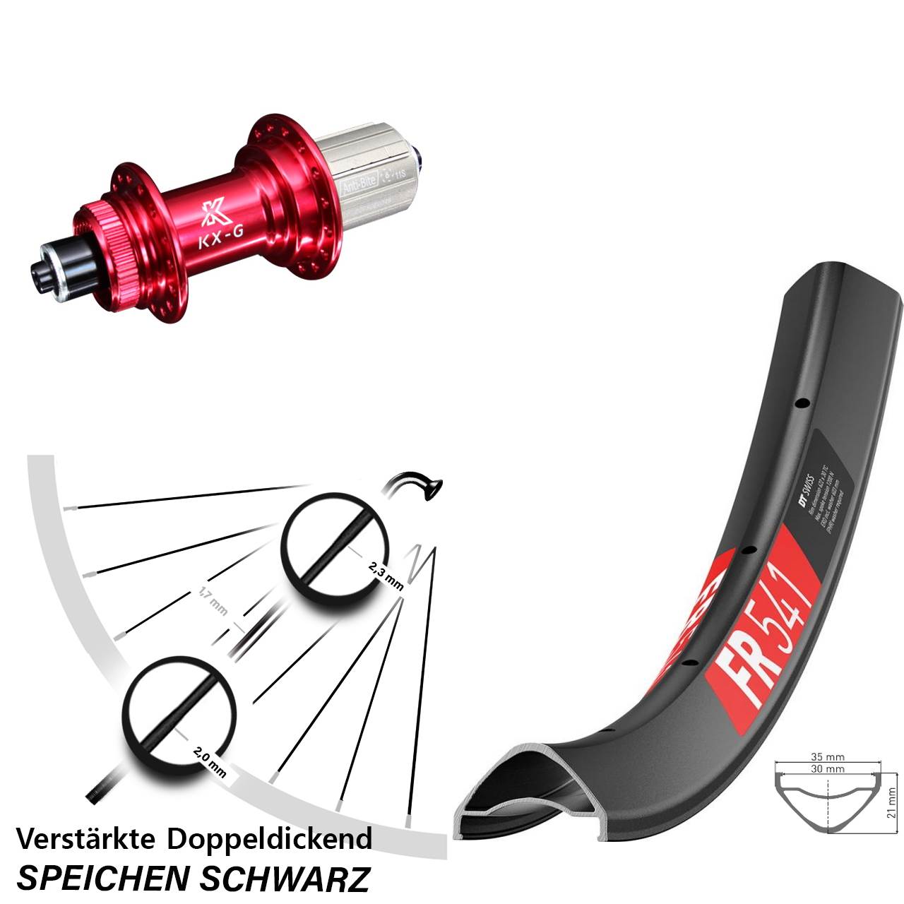 29 Zoll DT Swiss FR 541 KX-G rot Disc Hinterrad für Schnellspanner 8-12 fach