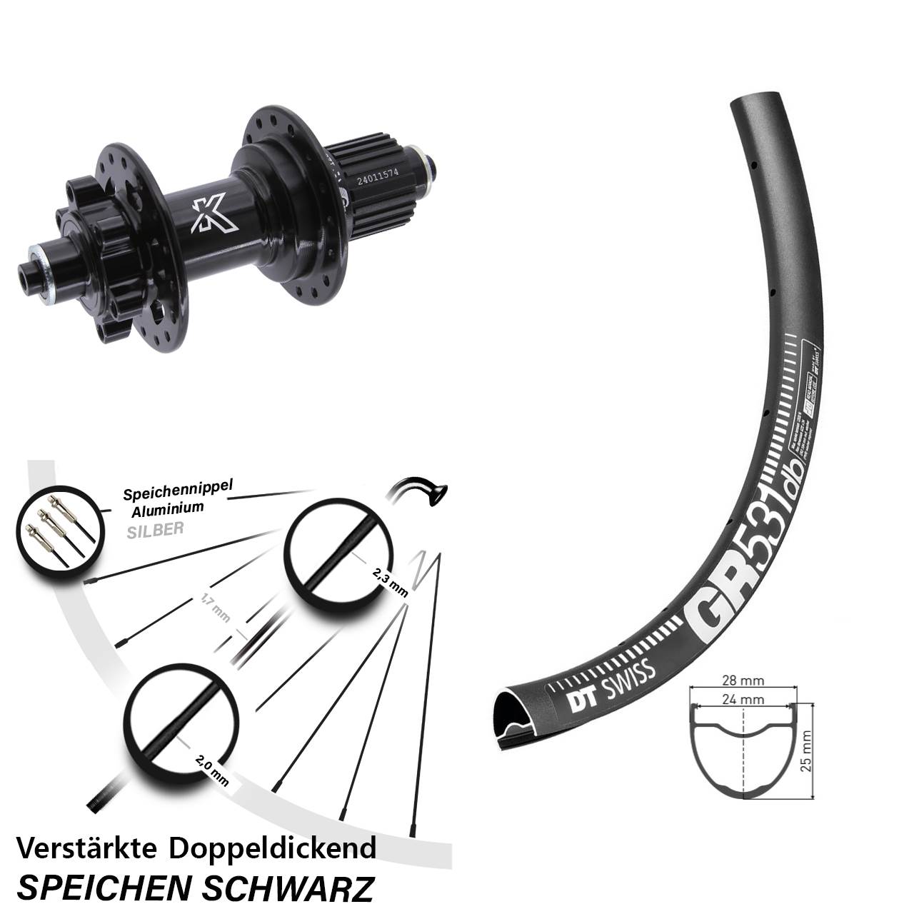 27,5 Zoll DT Swiss GR 531 KX-M Disc Hinterrad für Schnellspanner Micro Spline