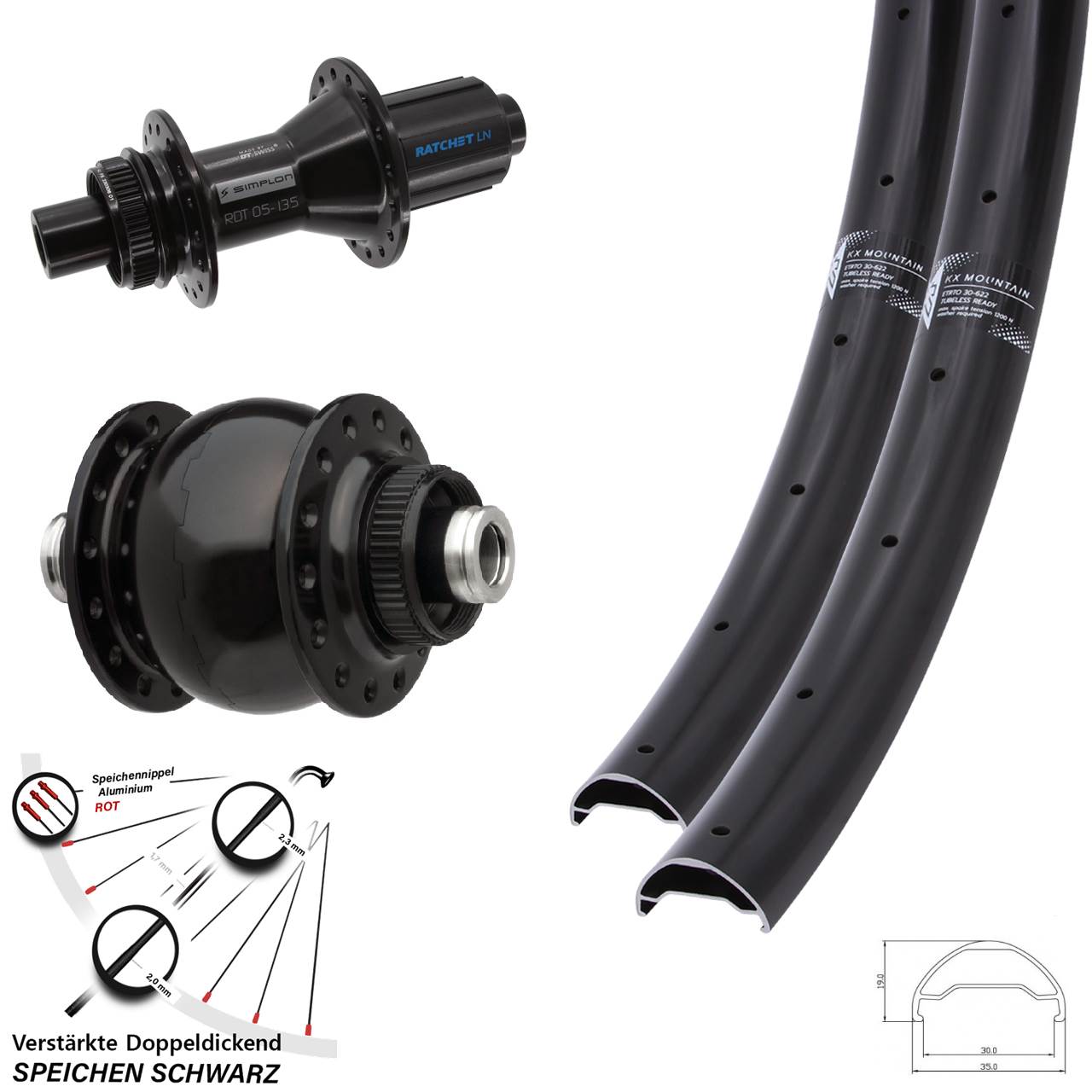 KX Mountain DT Swiss 370 Hybrid SON 28 29 Zoll Laufradsatz Centerlock 12x100/142 8-11 fach