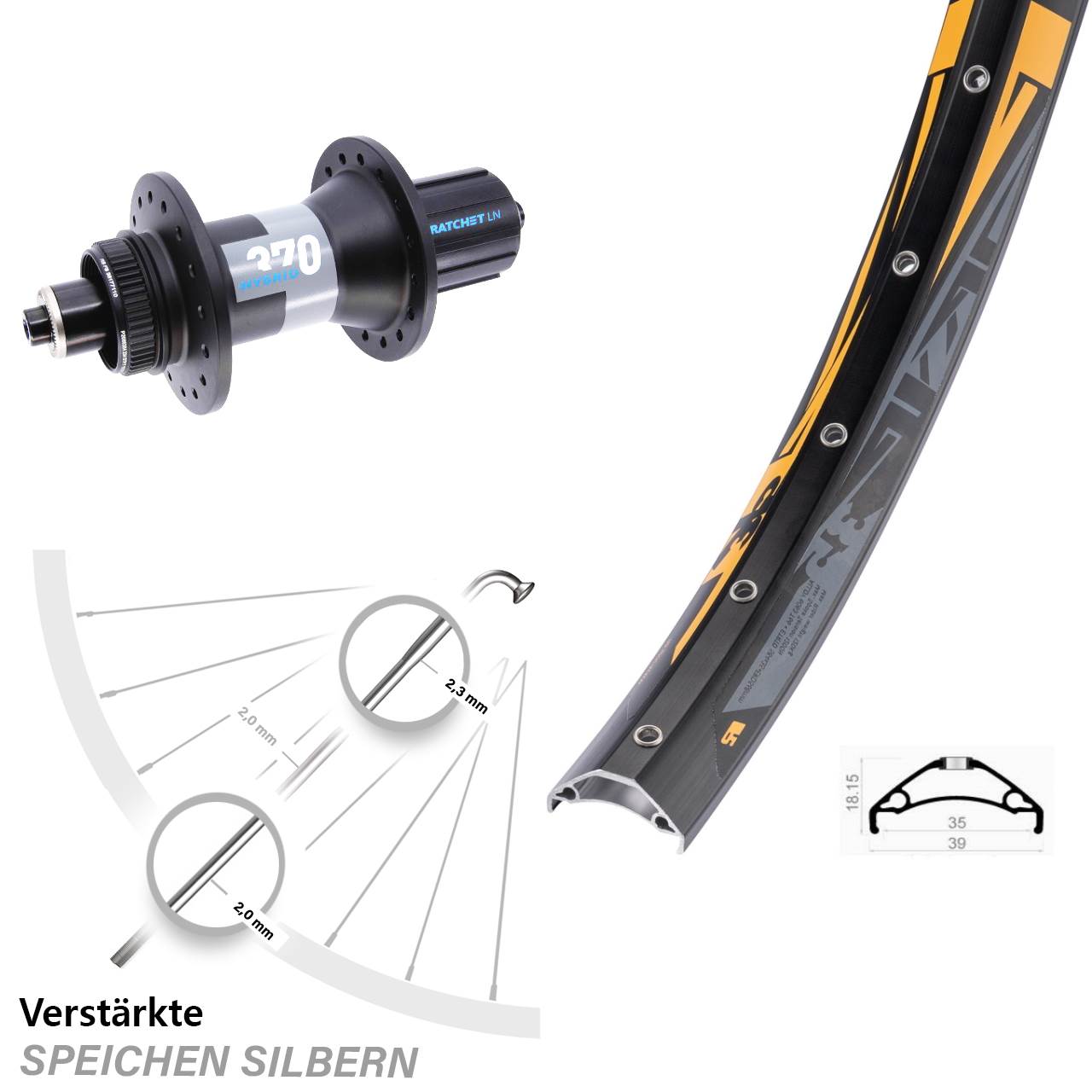 Rodi TRYP 35 DT Swiss 370 Hybrid 27,5 Zoll Disc Laufrad QR Boost 8-11 fach