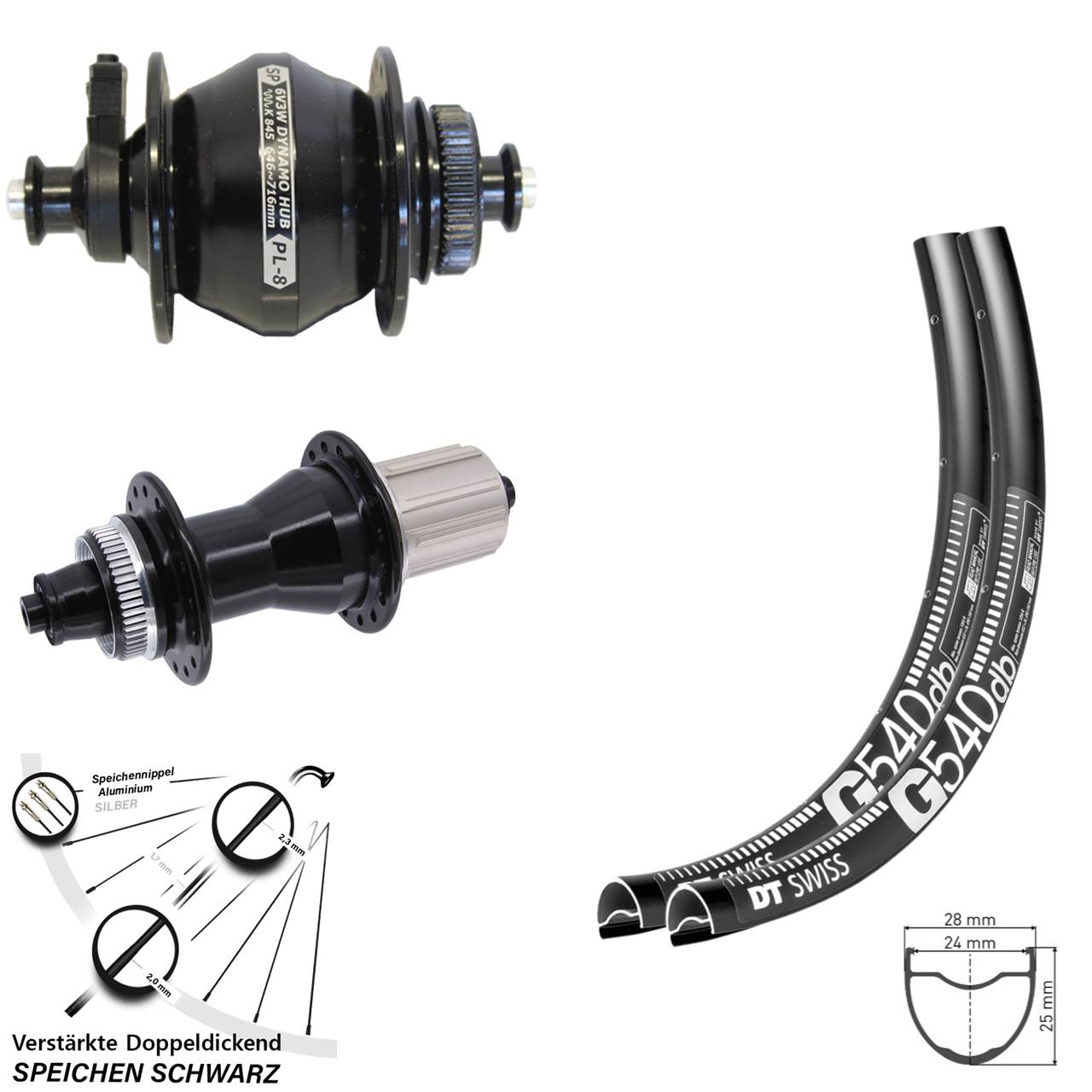 27,5 Zoll DT Swiss G540 Novatec CL135 SP PL-8 Disc Laufradsatz QR 8-12 fach HG