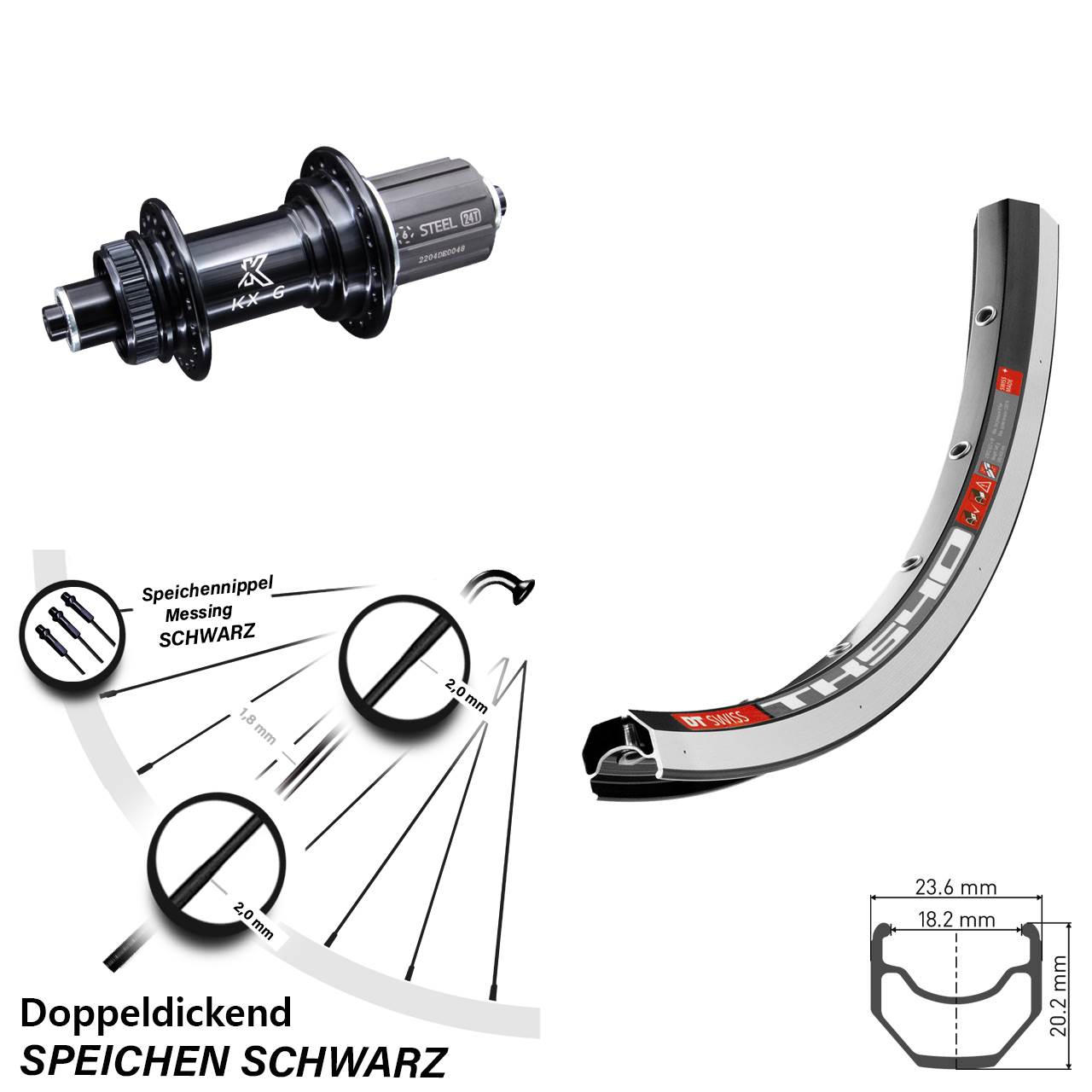 28 Zoll Hinterrad DT Swiss TK 540 Felgenbremse mit KX-GS 5x135 8-12 fach