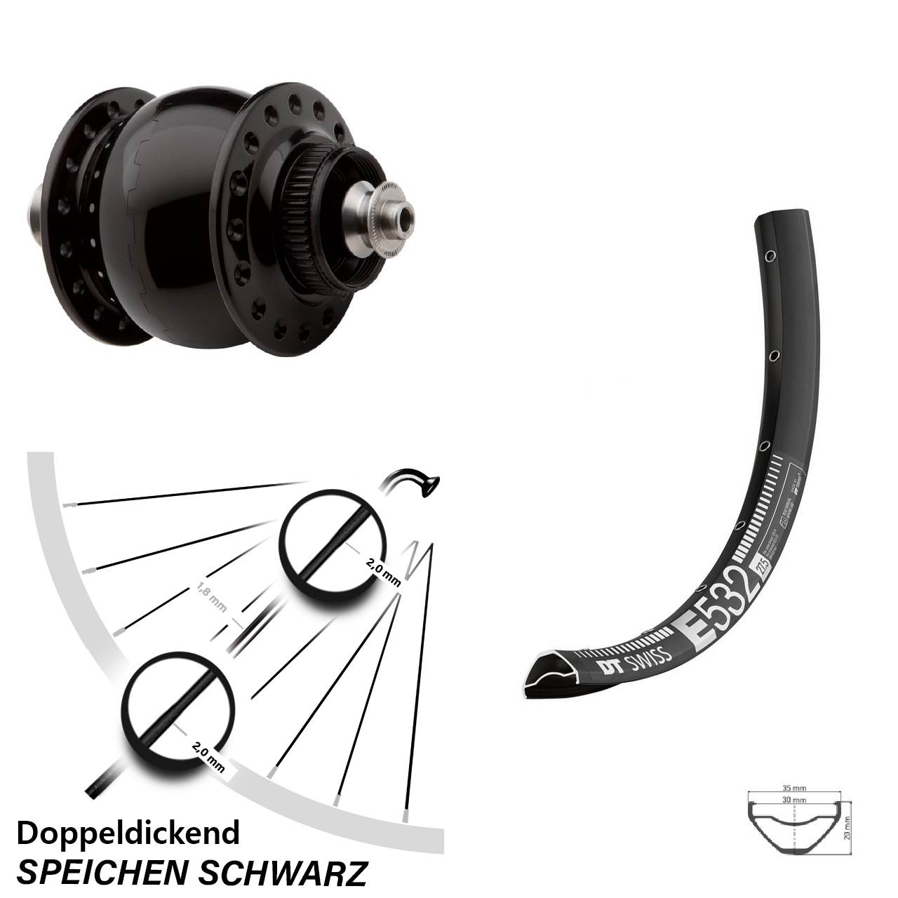 Nabendynamo-Vorderrad Centerlock 29 Zoll DT Swiss E 532 SON 28 QR