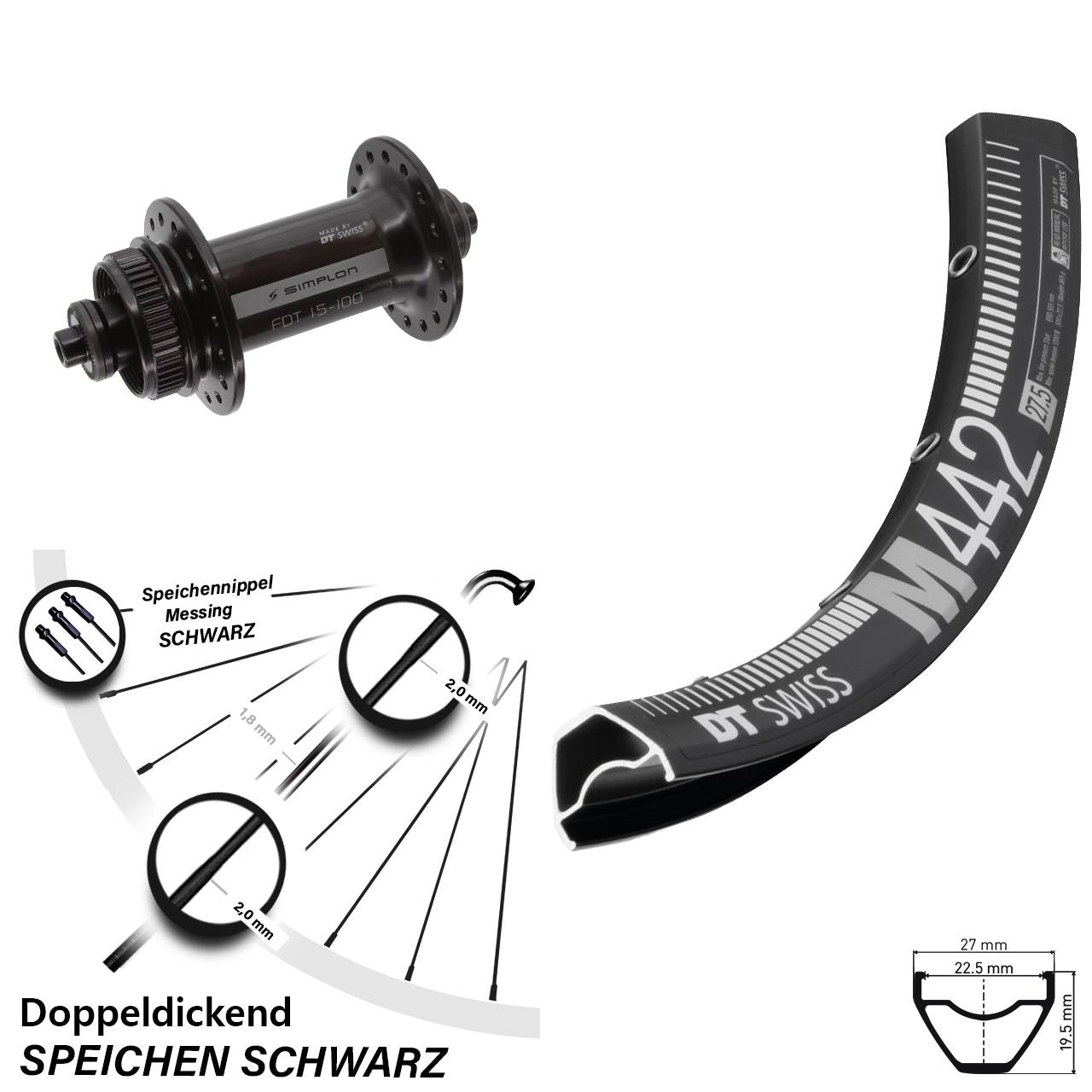 28-29 Zoll DT Swiss M442-370 Centerlock Vorderrad für Schnellspanner