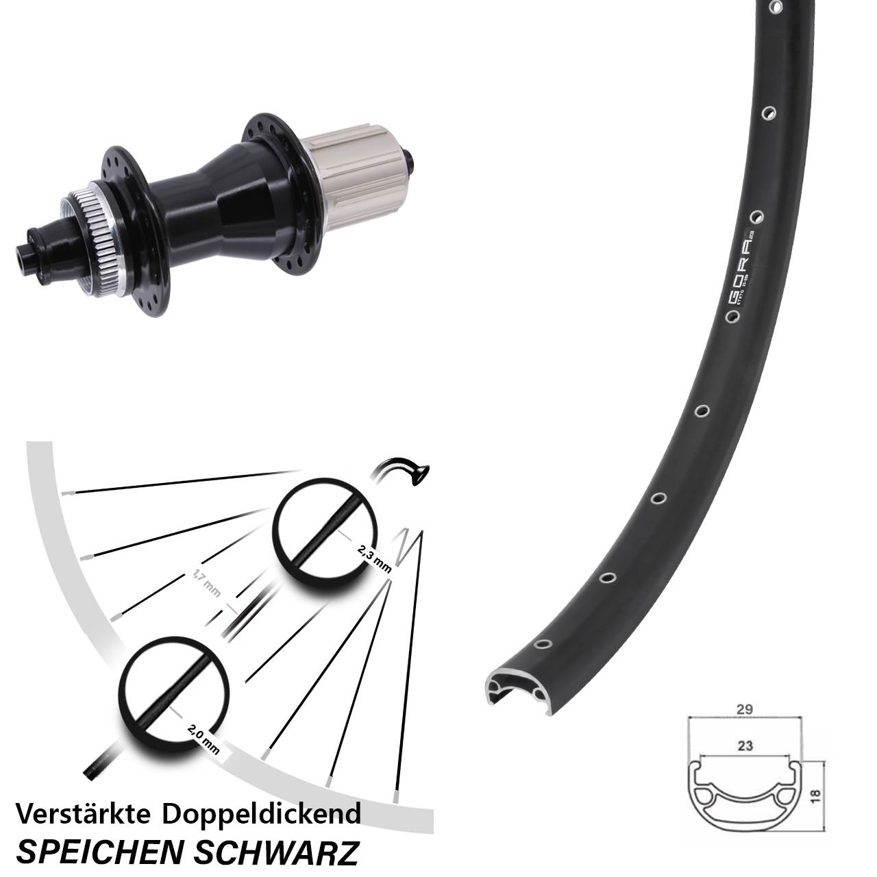 Centerlock Hinterrad für Schnellspanner 28 Zoll Gora 23 Novatec CL-135 8-12 fach