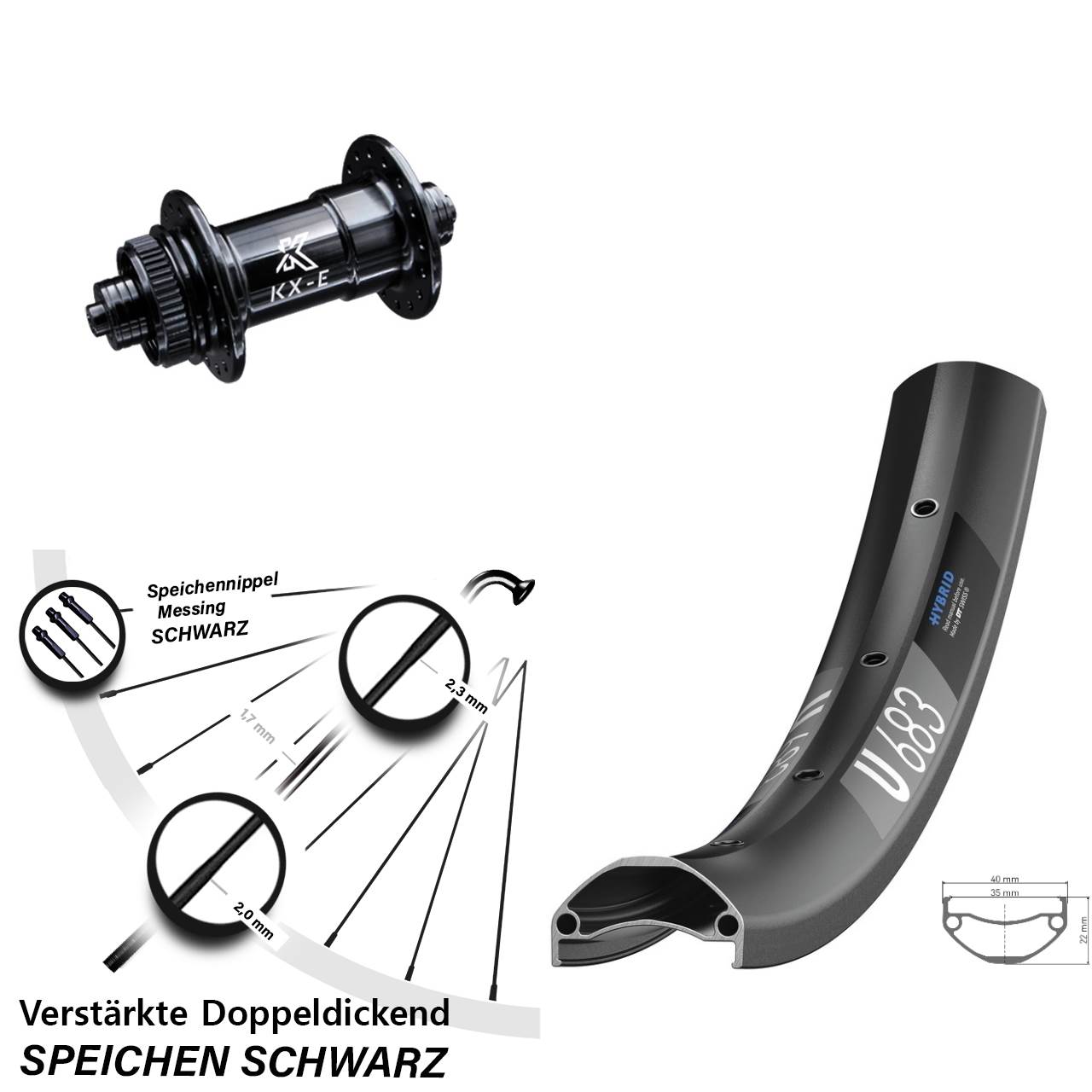 DT Swiss U 683 Disc Vorderrad 27,5 Zoll E-Bike KX-E Centerlock schwarz Schnellspanner