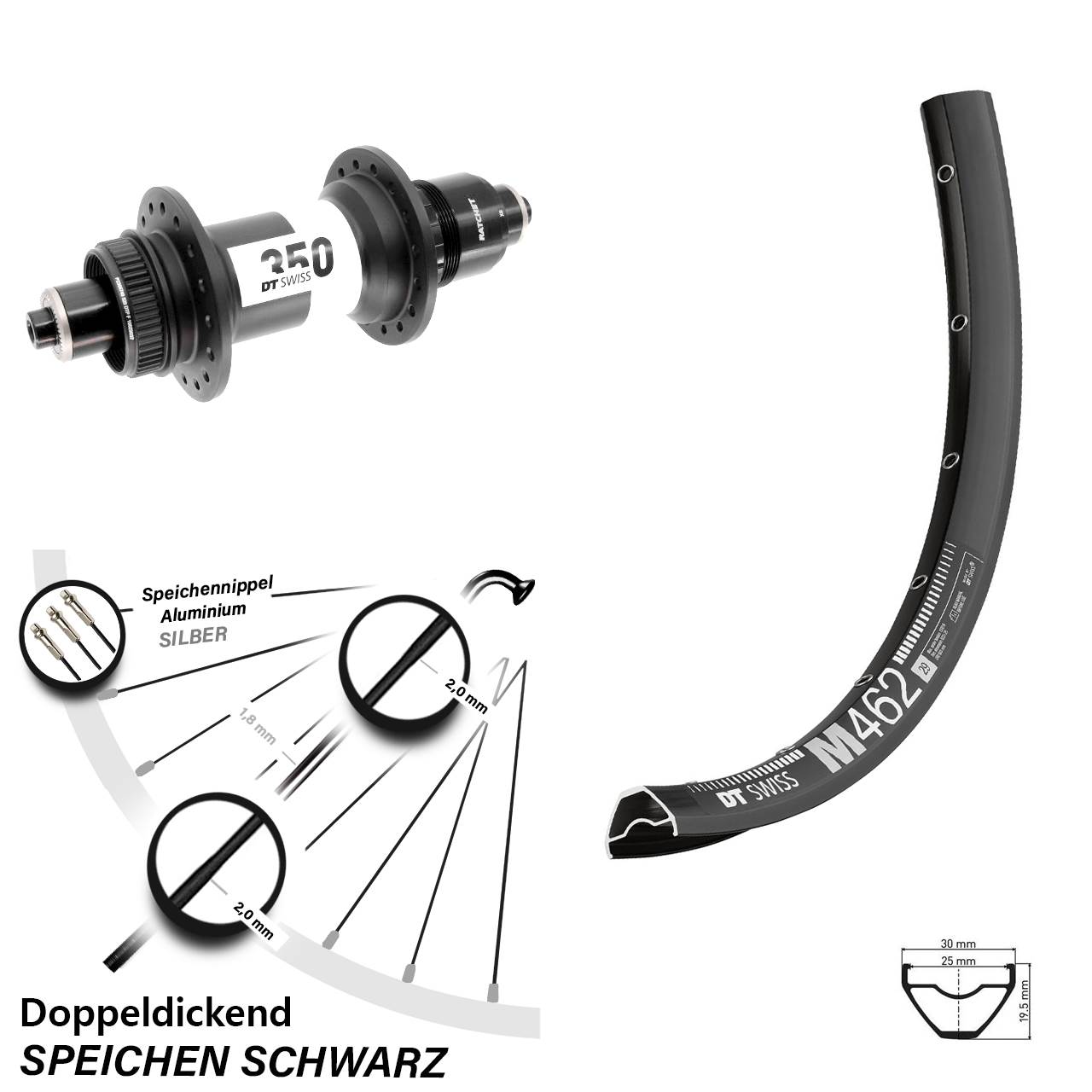 27,5 Zoll DT Swiss M 462-350 Boost Disc Hinterrad QR Boost SRAM XD