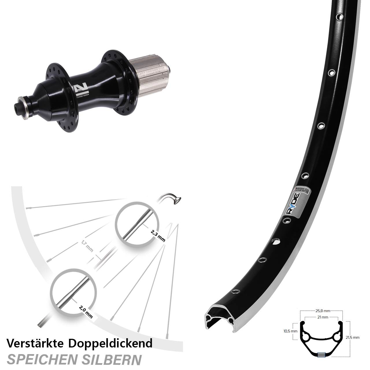 28 Zoll Ryde ZAC 421 Novatec F162 Strong Laufrad hinten für Schnellspanner 8-12 fach HG