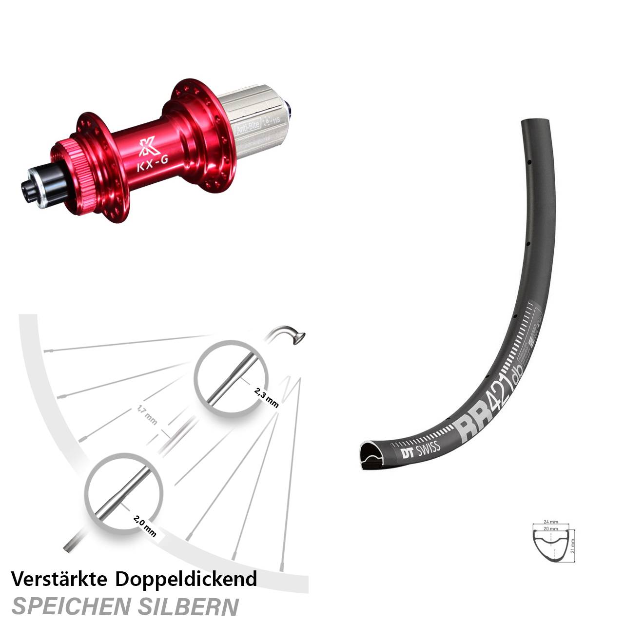 28 Zoll DT Swiss RR 421 KX-G rot Centerlock Hinterrad für Schnellspanner 8-12 fach