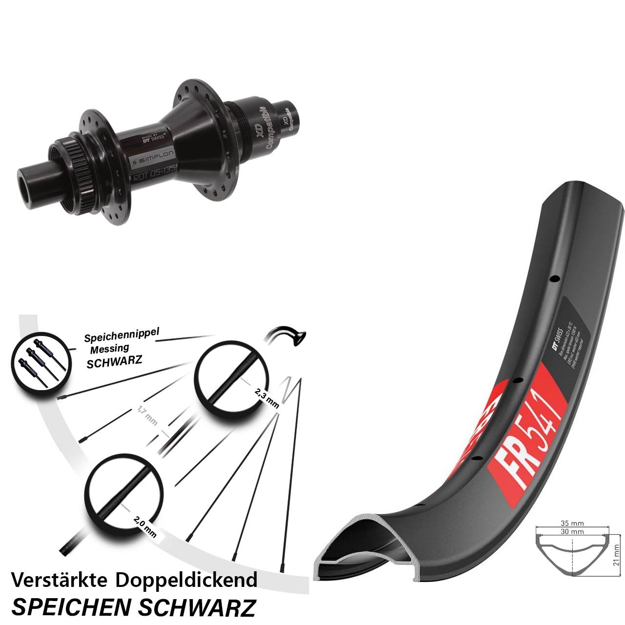27,5 Zoll DT Swiss FR 541 DT Swiss 370 Hinterrad Centerlock 12x142 SRAM XD