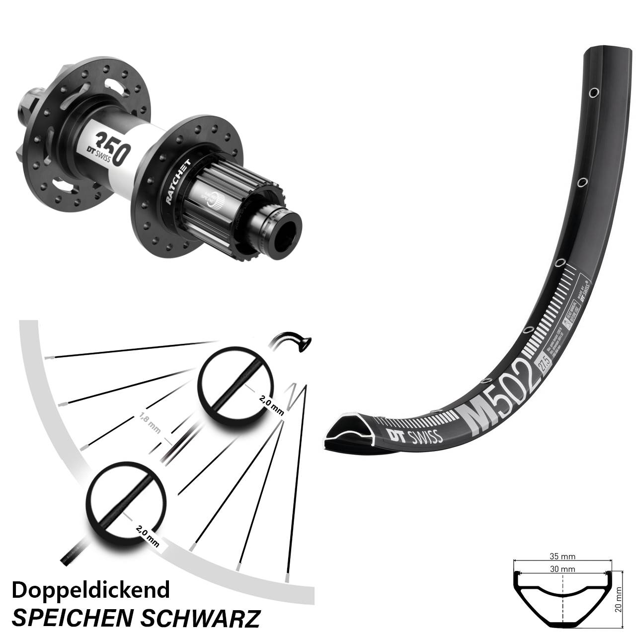DT Swiss M502-350 Boost Shimano Micro Spline Hinterrad 29 Zoll 6-Loch