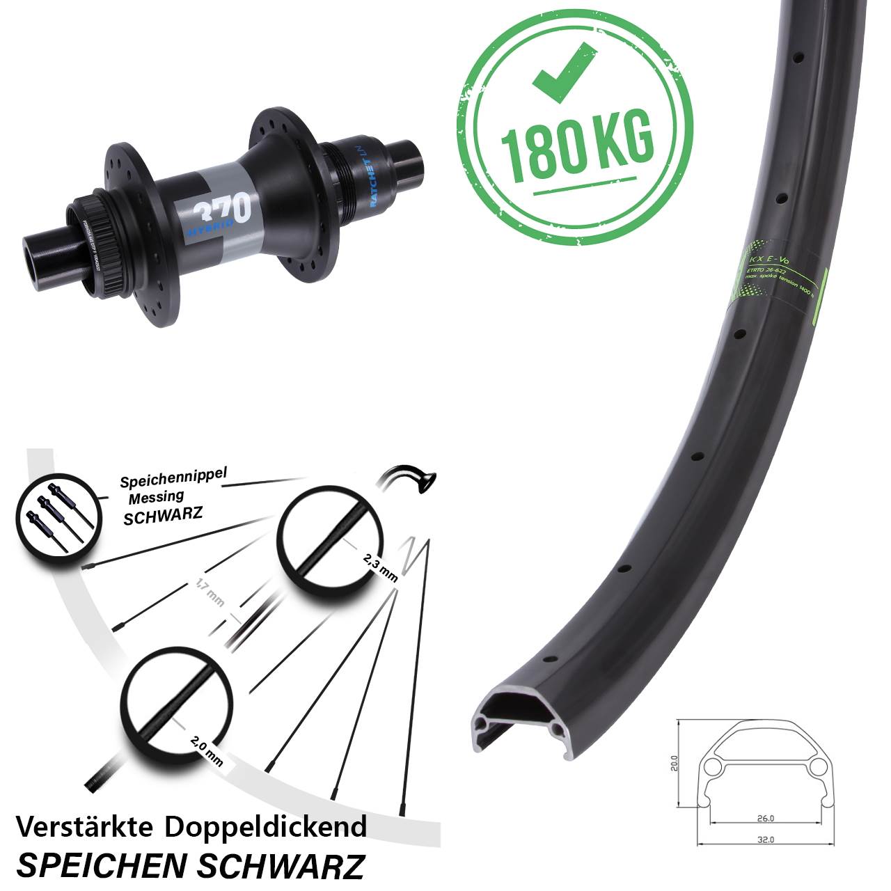 28 Zoll KX Evo DT Swiss Hybrid 370 Disc Laufrad 12x148 XD 11-12 fach