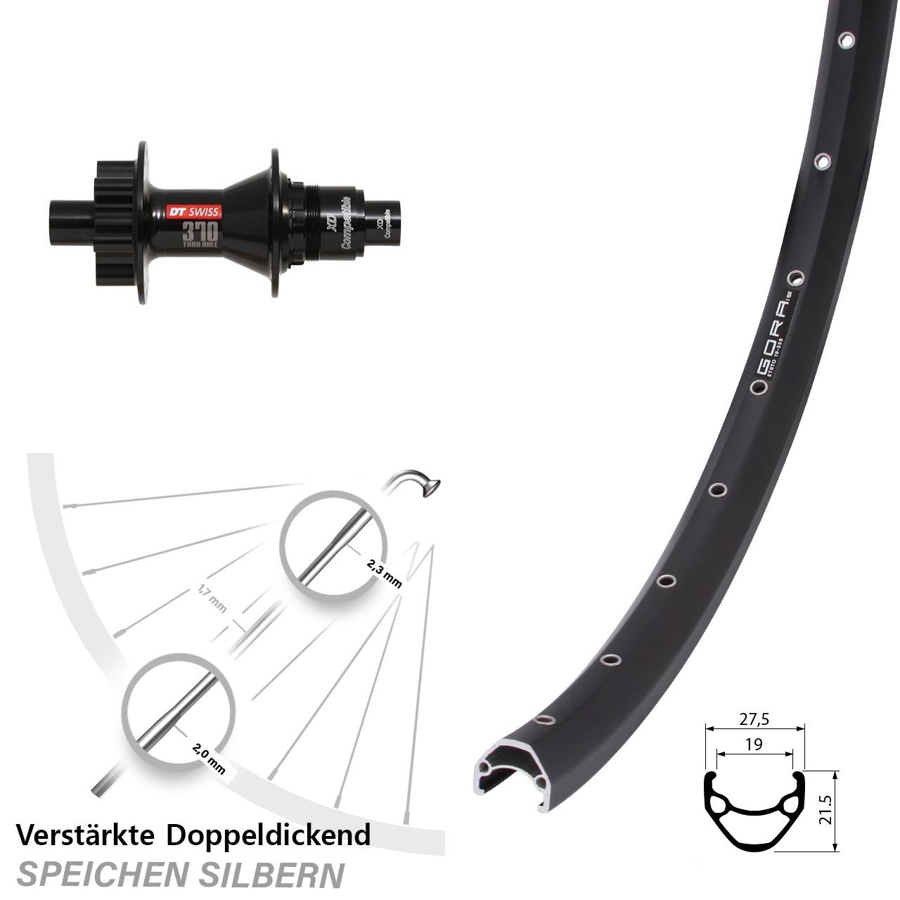 Gora 19 DT Swiss 370 28 Zoll Hinterrad 6-Loch 12x142 XD