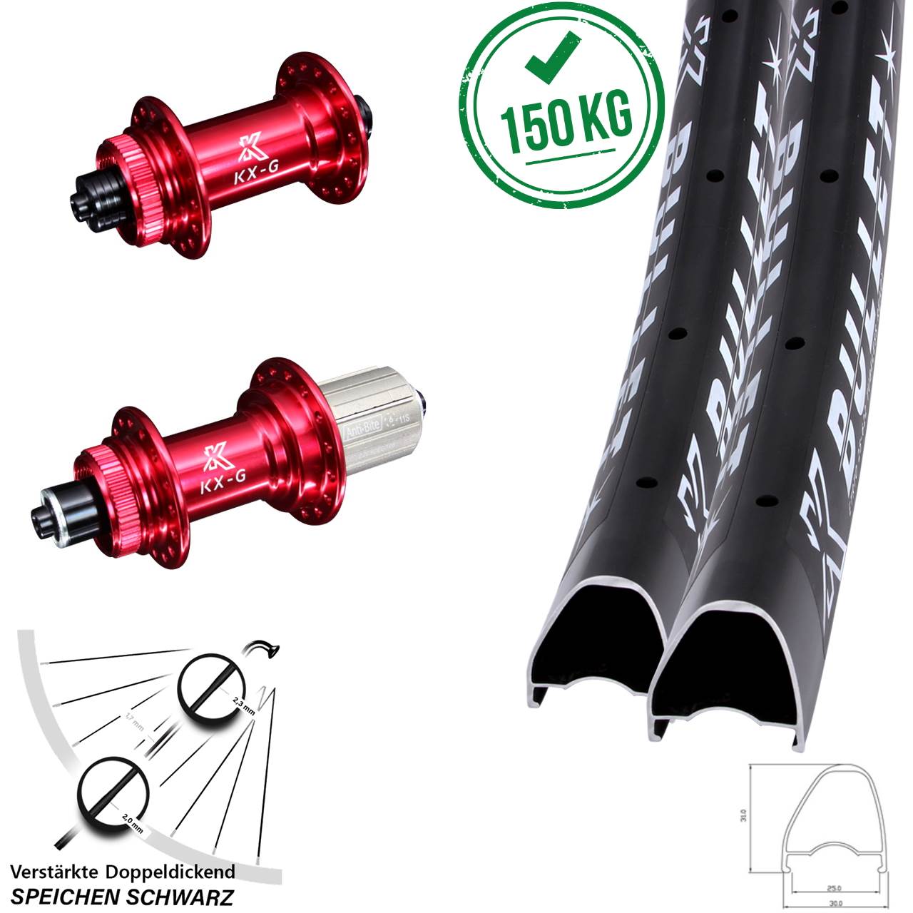 28-29 Zoll KX-G Bullet OS rot Disc Laufradsatz QR 8-12 fach