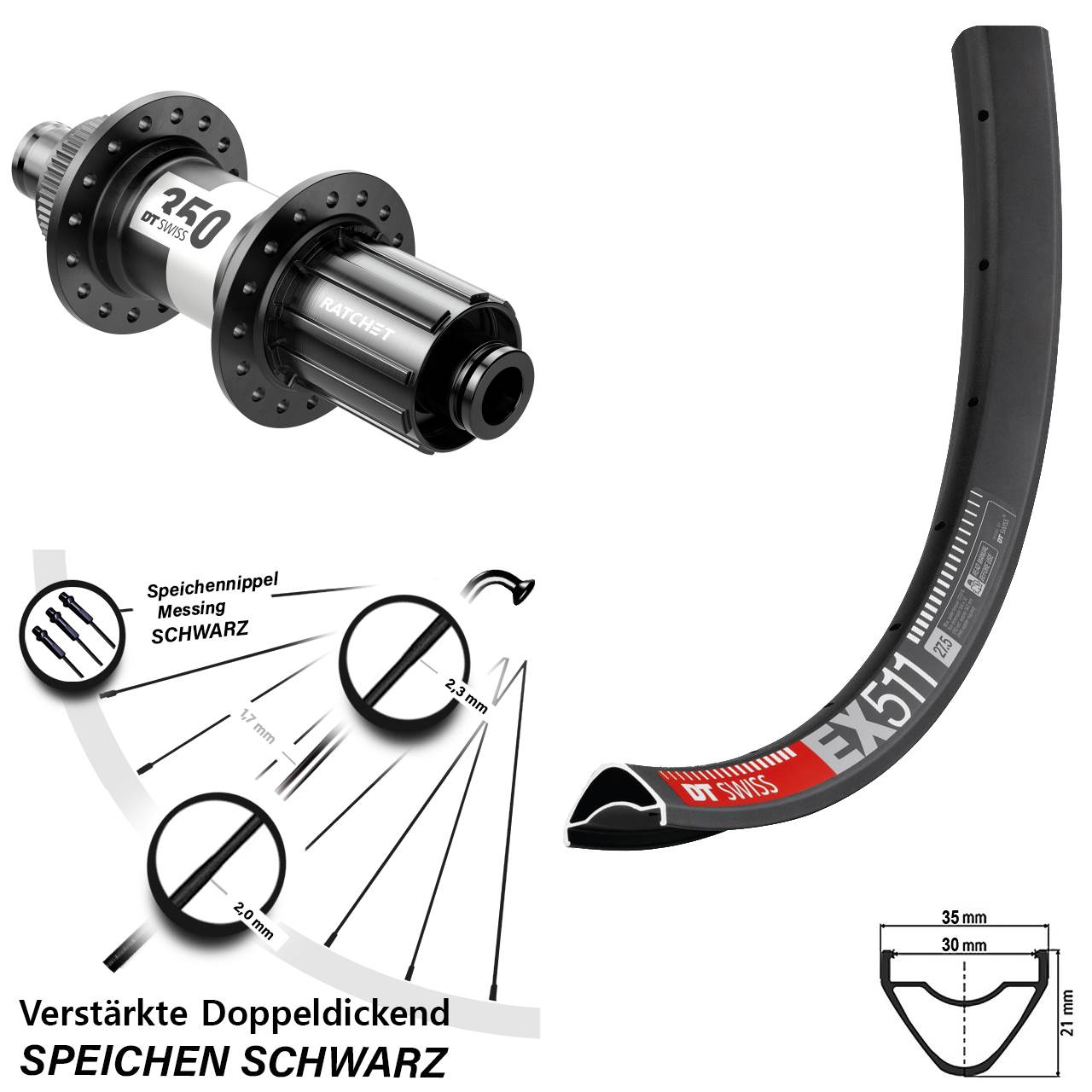 Centerlock Hinterrad 12x142 27,5 Zoll DT Swiss EX 511-350 11-12 fach