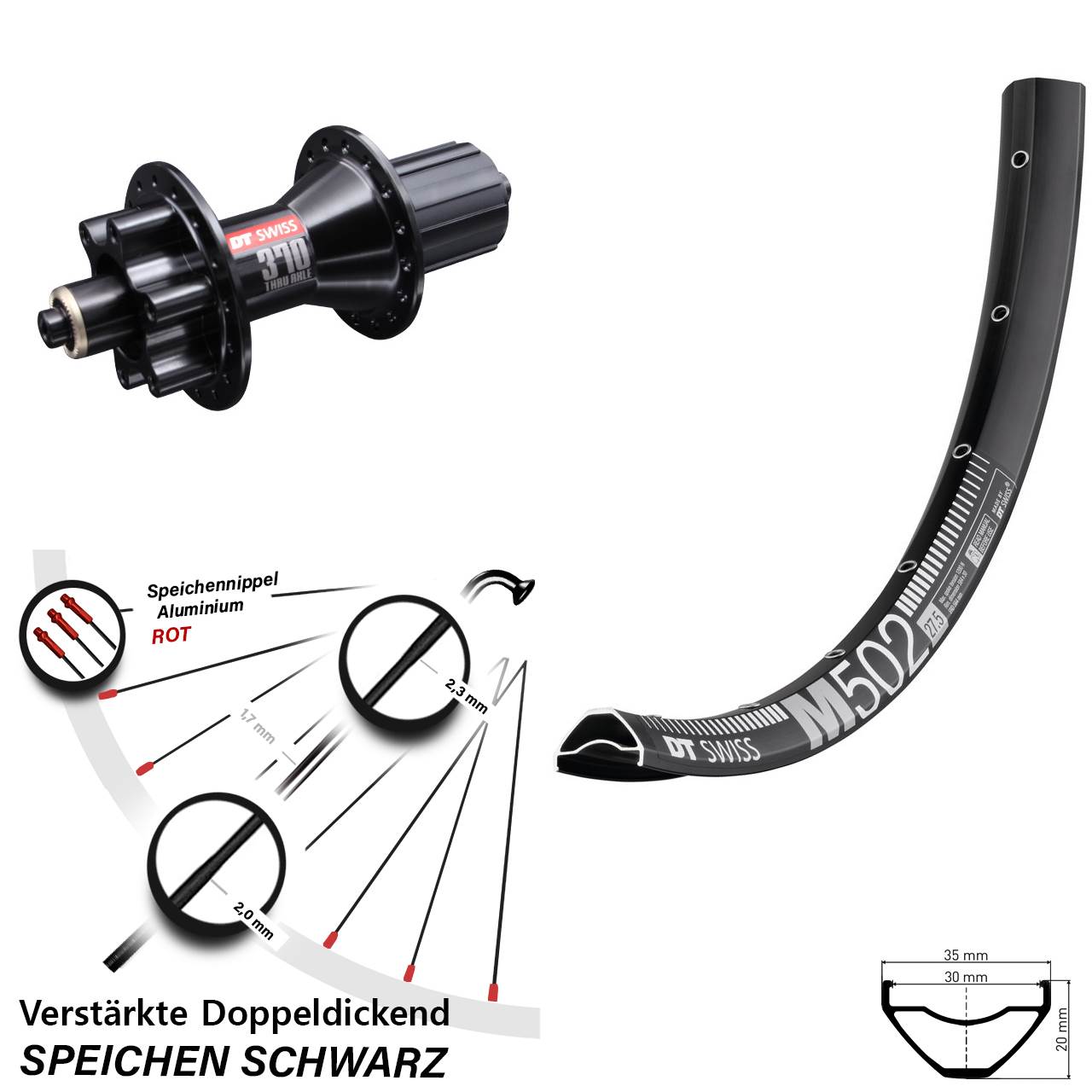 DT Swiss M502 DT Swiss 370 Hybrid 29 Zoll Hinterrad 6-Loch für Schnellspanner 8-11 fach HG