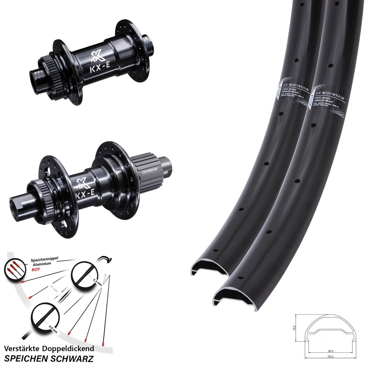 29 Zoll KX-E Mountain TR Stahlfreilauf Laufradsatz Centerlock 15x100 12x142 Micro Spline