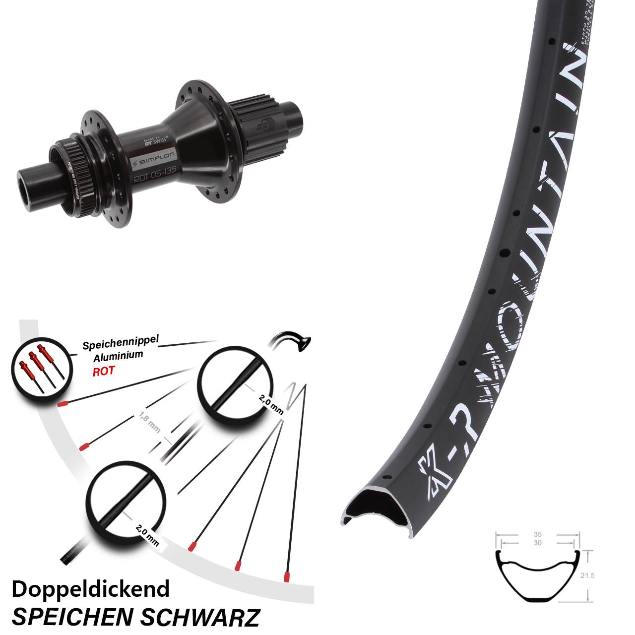 Centerlock Hinterrad 12x142 29 Zoll KX-R Mountain DT Swiss 370 Hybrid Shimano Micro Spline