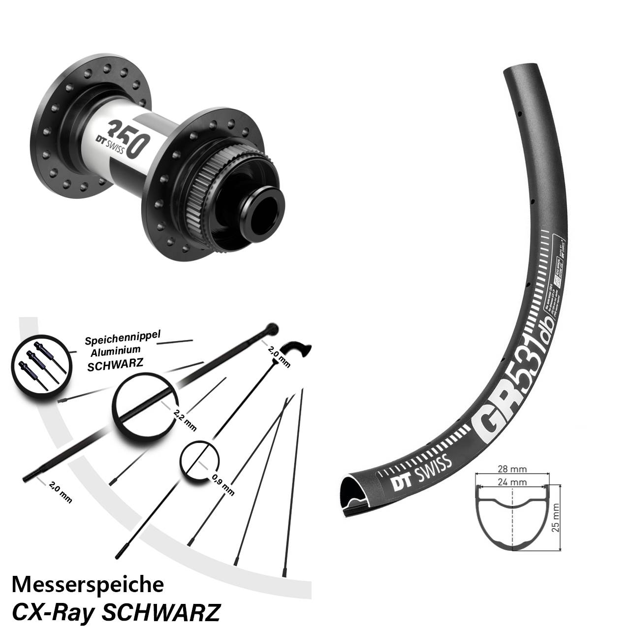 Vorderrad 12x100 Centerlock 27,5 Zoll DT Swiss GR 531-350 Road Messerspeiche CX-Ray