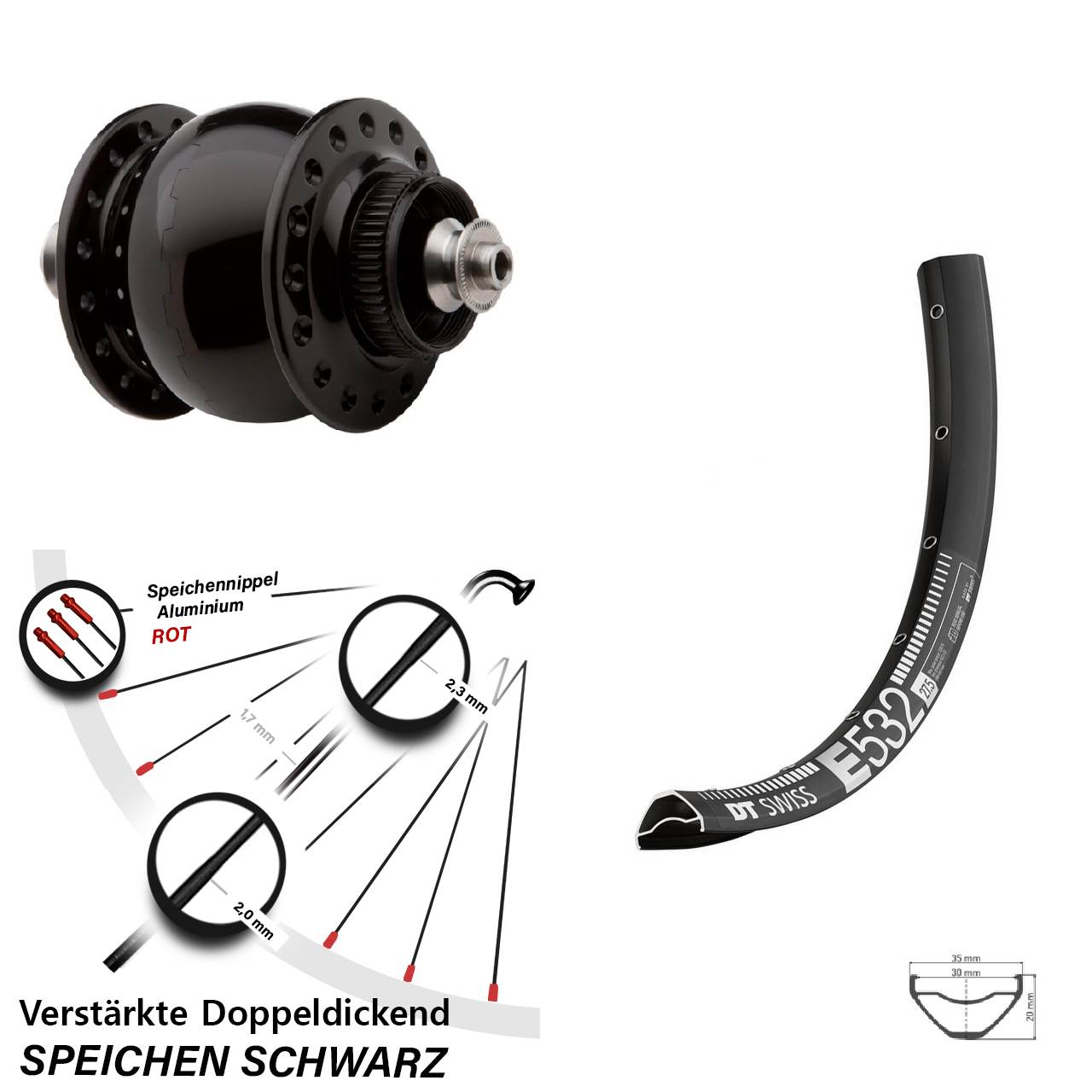 Disc Nabendynamo-Laufrad 27,5 Zoll DT Swiss E532 SONdelux für Schnellspanner