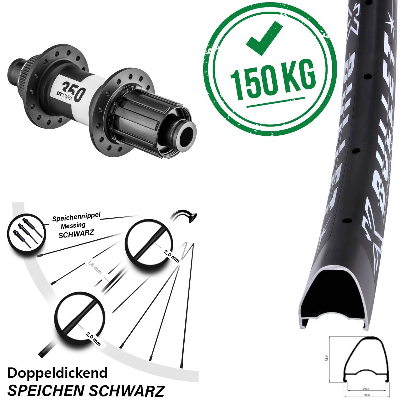KX Bullet OS DT Swiss 350 Hinterrad 28 Zoll 12x148 Boost 8-11 fach Centerlock