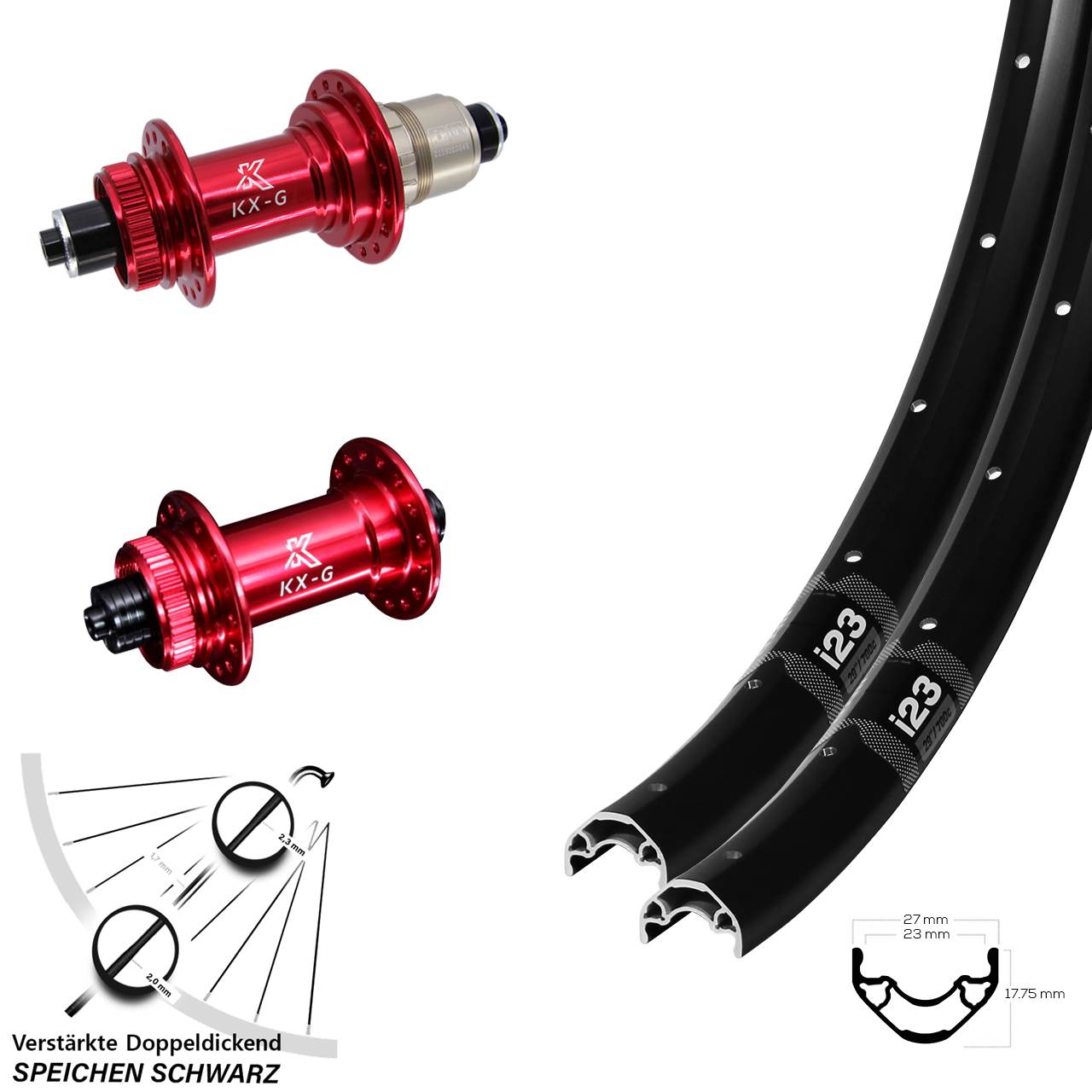 Centerlock Laufradsatz für Schnellspanner 28 Zoll WTB i23 KX-G rot XDR