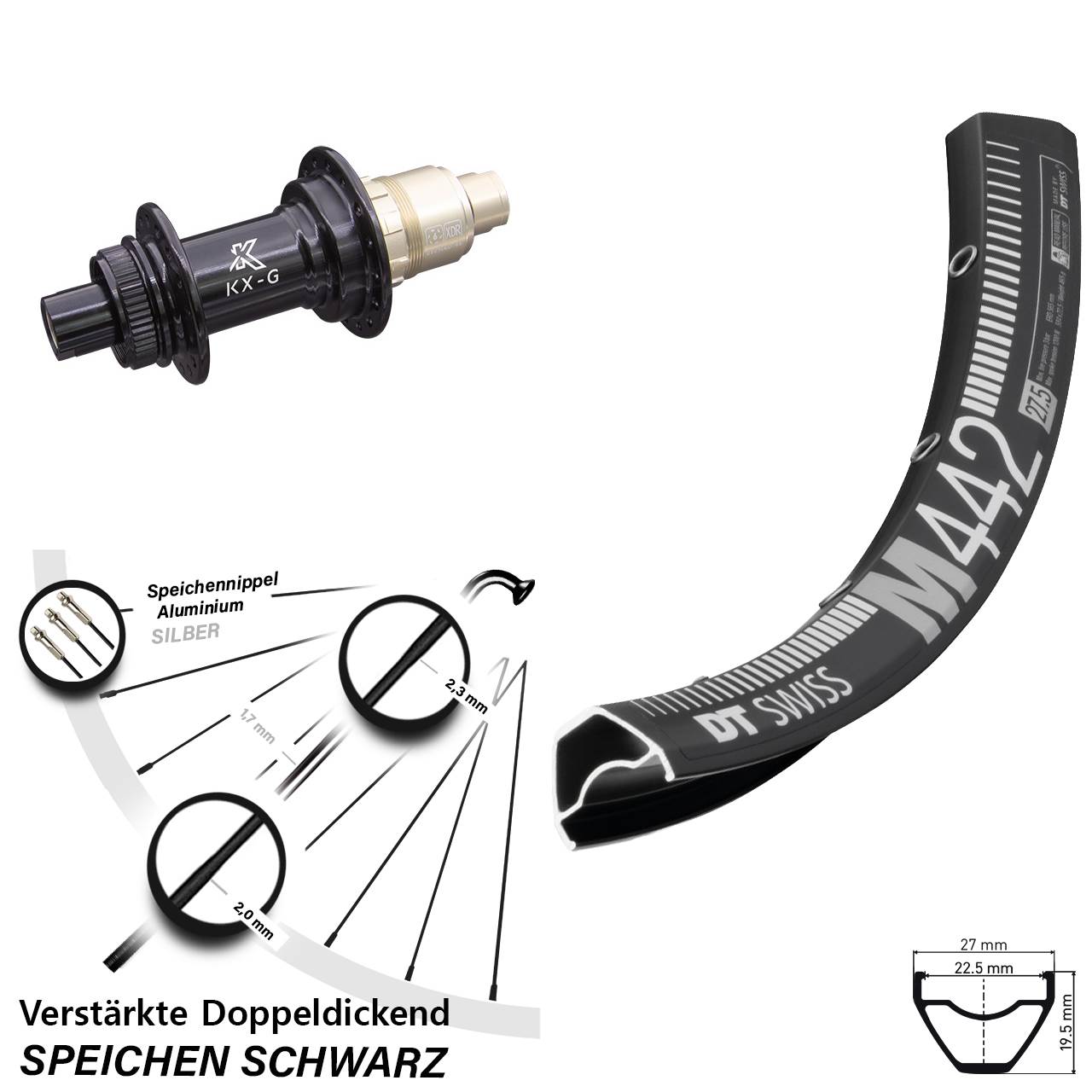 28-29 Zoll DT Swiss M 442 KX-G Disc Hinterrad 12x142 SRAM XDR