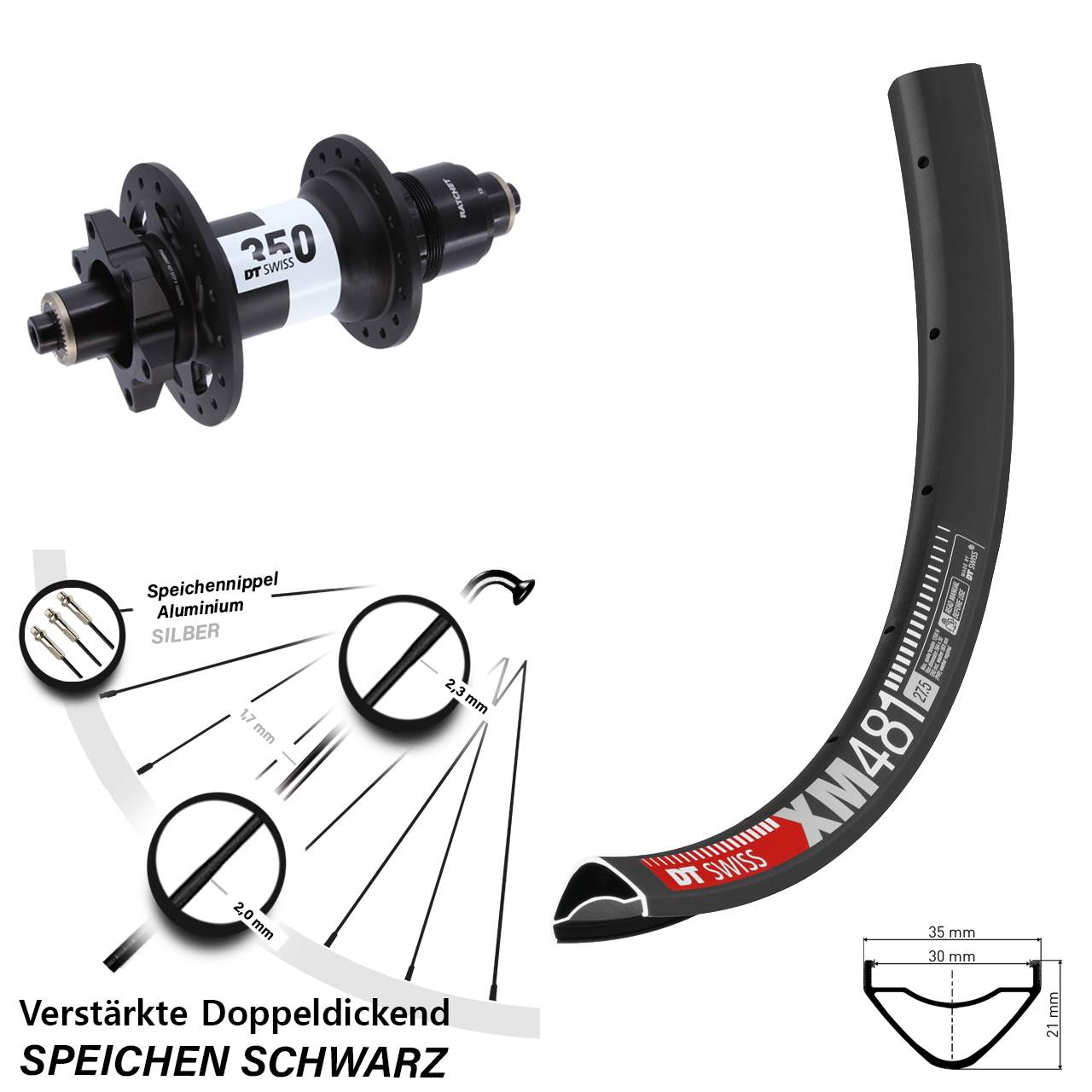 6-Loch Hinterrad 27,5 Zoll DT Swiss XM481-350 XD 11-12 fach für Schnellsp.