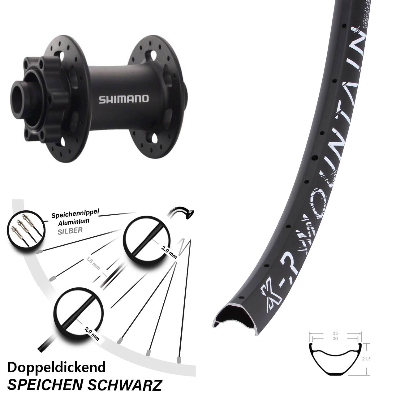 KX-R Mountain Shimano HB-M758 27,5 Zoll Disc Laufrad 15x100