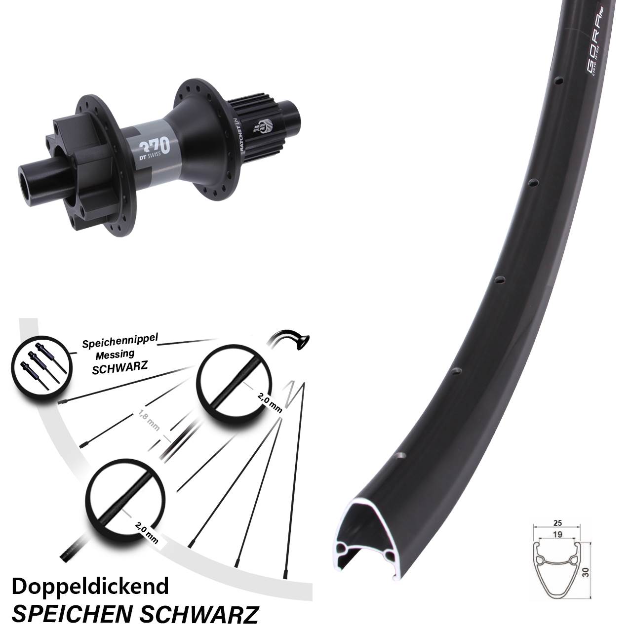 Gora Plus DT Swiss 370 28 Zoll Hinterrad 6-Loch 12x142 Shimano Micro Spline