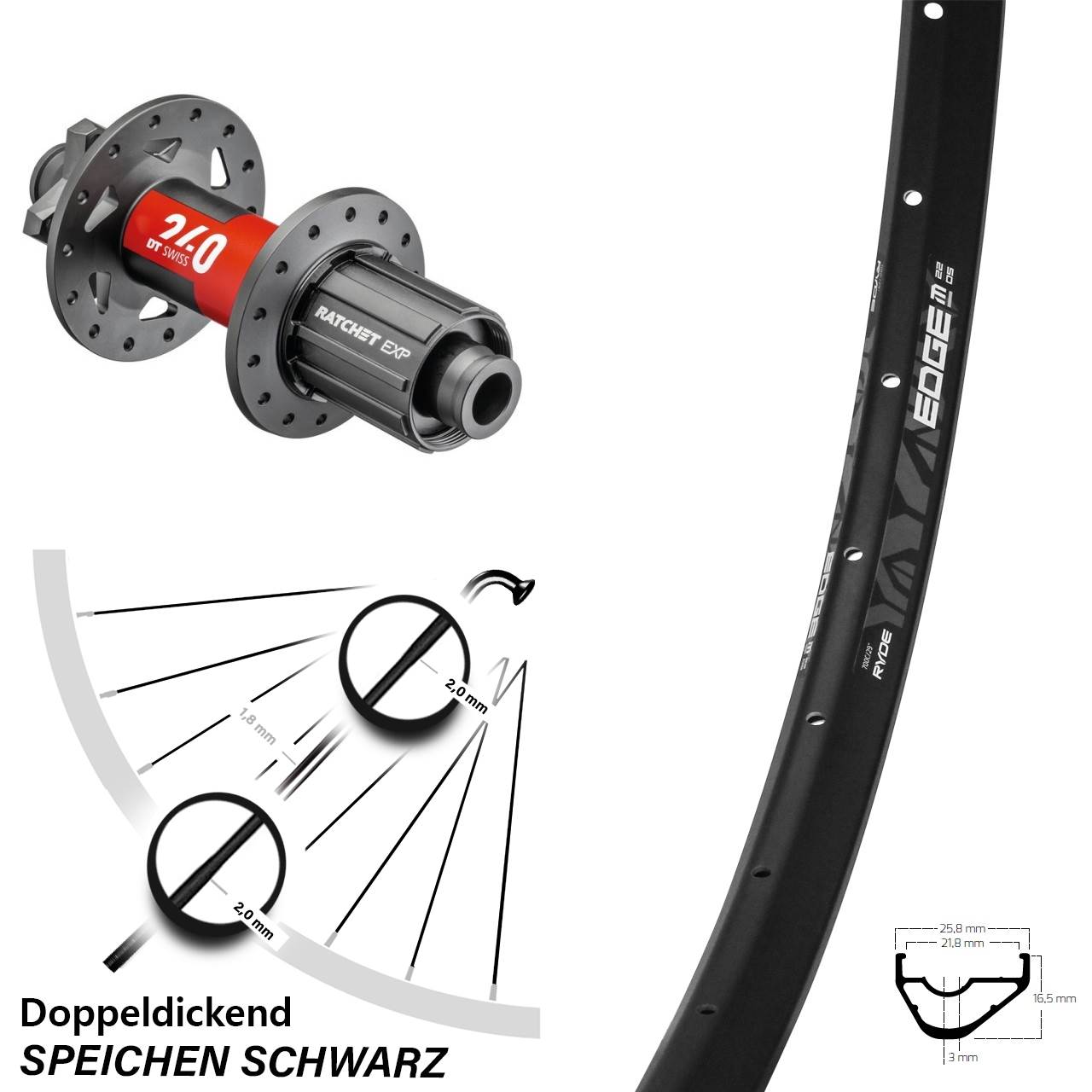 Hinterrad 6-Loch 12x148 28-29 Zoll Ryde Edge M22 OS DT Swiss 240 EXP 8-11 fach