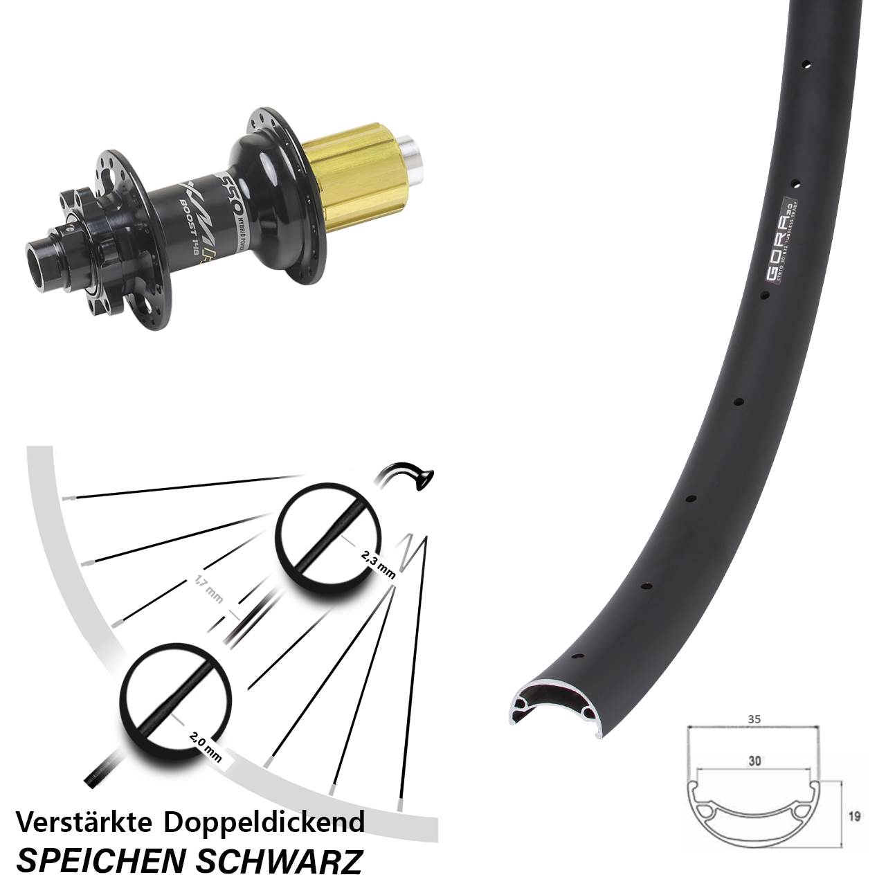 6-Loch Hinterrad 29 Zoll Gora 30 Miche XMH 550 8-11 fach HG 12x148