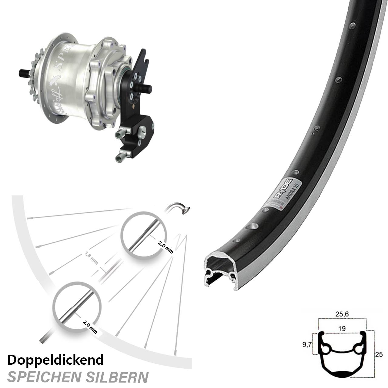 20 Zoll Hinterrad Rohloff Speedhub 500/14 TS OEM2 DB Ryde Andra 10